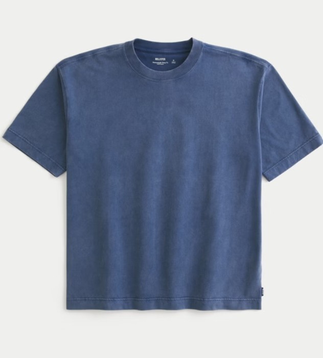 Hollister Boxy Heavyweight Washed Crew T-Shirt 100% Cotton Brown/ Blue New #B1-1