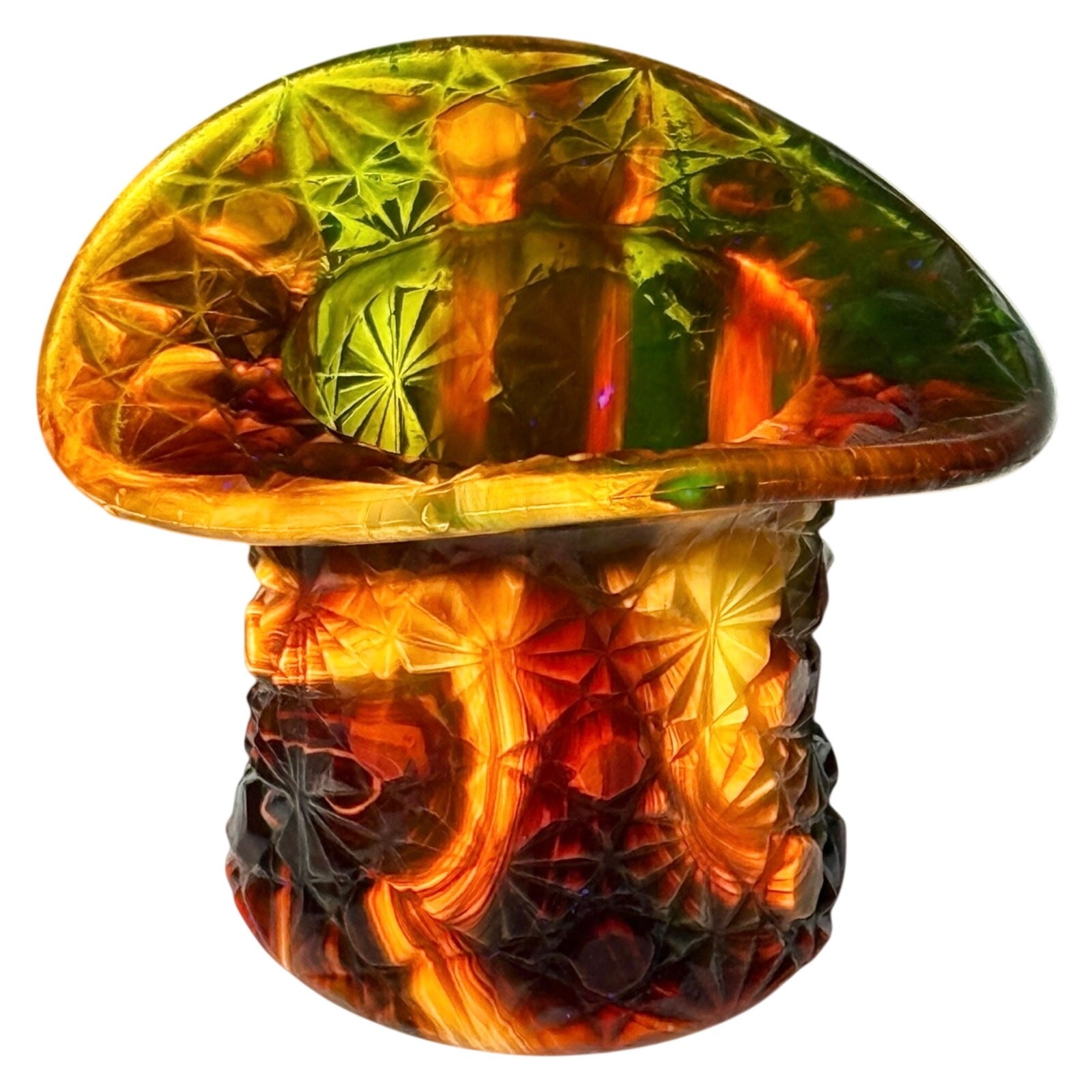 Boyd Glass Toothpick Holder Daisy Button Hat 1999 Autumn Harvest UV GLOWS OOAK