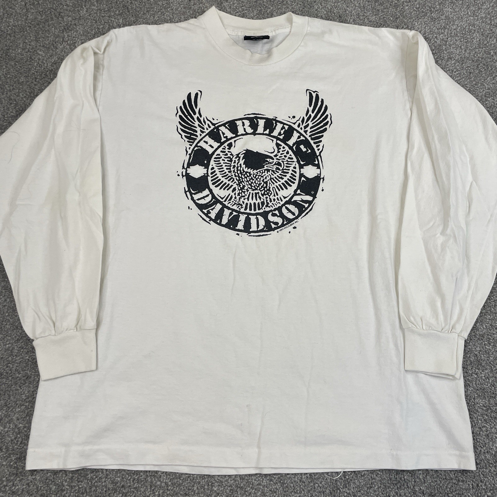 Vintage Harley Davidson 1993 US Steel Eagle T Shirt Mens L 90s Long Sleeve White