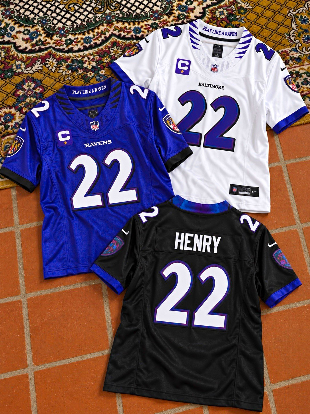 Nike Baltimore Ravens Derrick Henry #22 Jersey Captain All Colors All Sizes Nike Baltimore Ravens Derrick Henry #22 Jersey Captain All Colors All Sizes