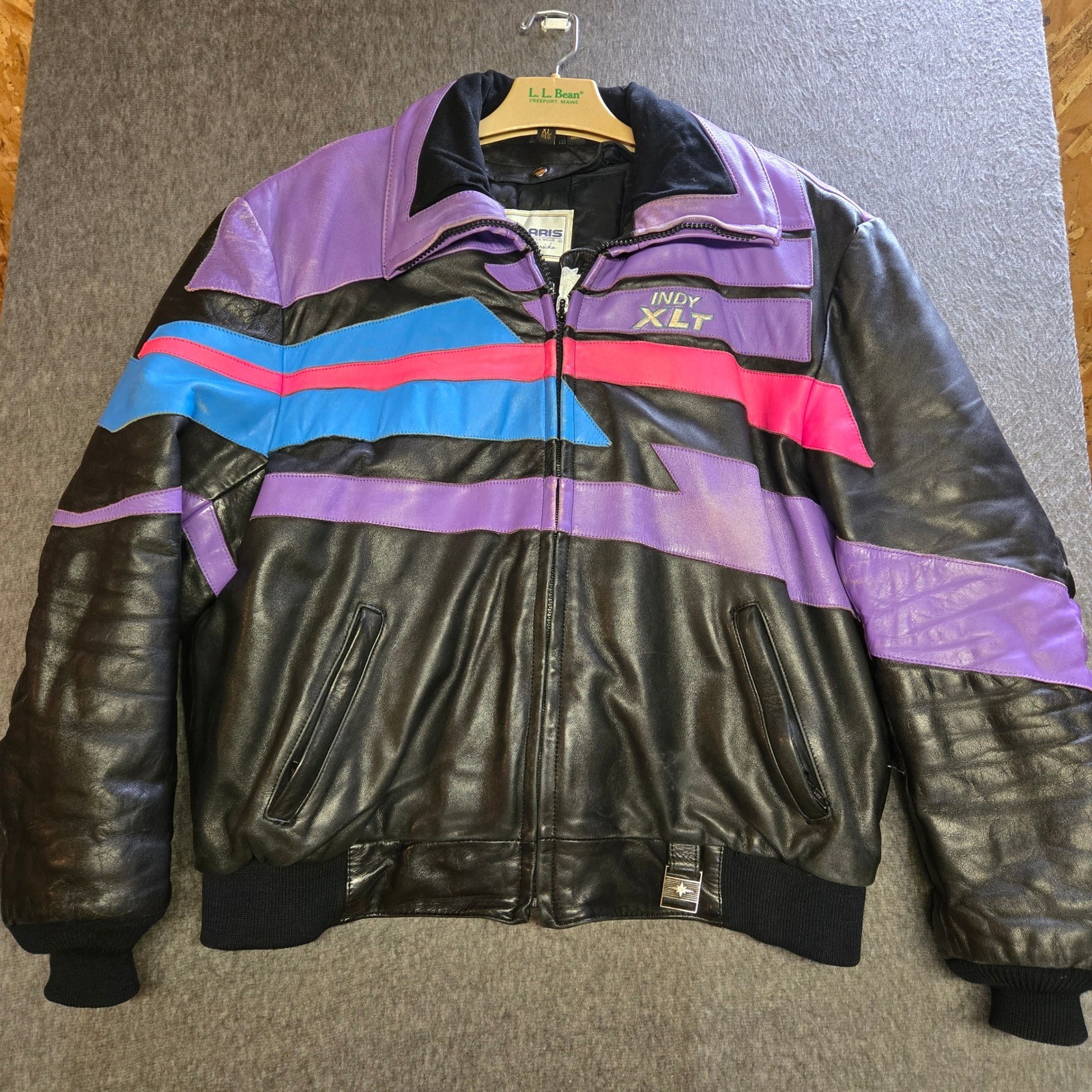 Vtg Polaris Hein Gericke Indy Leather Snowmobile Jacket Mens XLT Pink Blue 90s