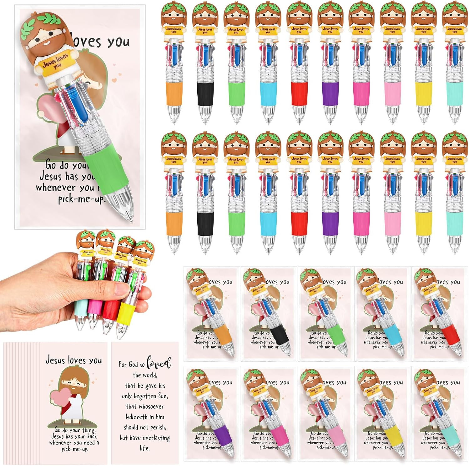 30 Christian Jesus Figure Pens with Positive Cards for Gifts and Rewards 30 Christian Jesus Figure Pens with Positive Cards for Gifts and Rewards