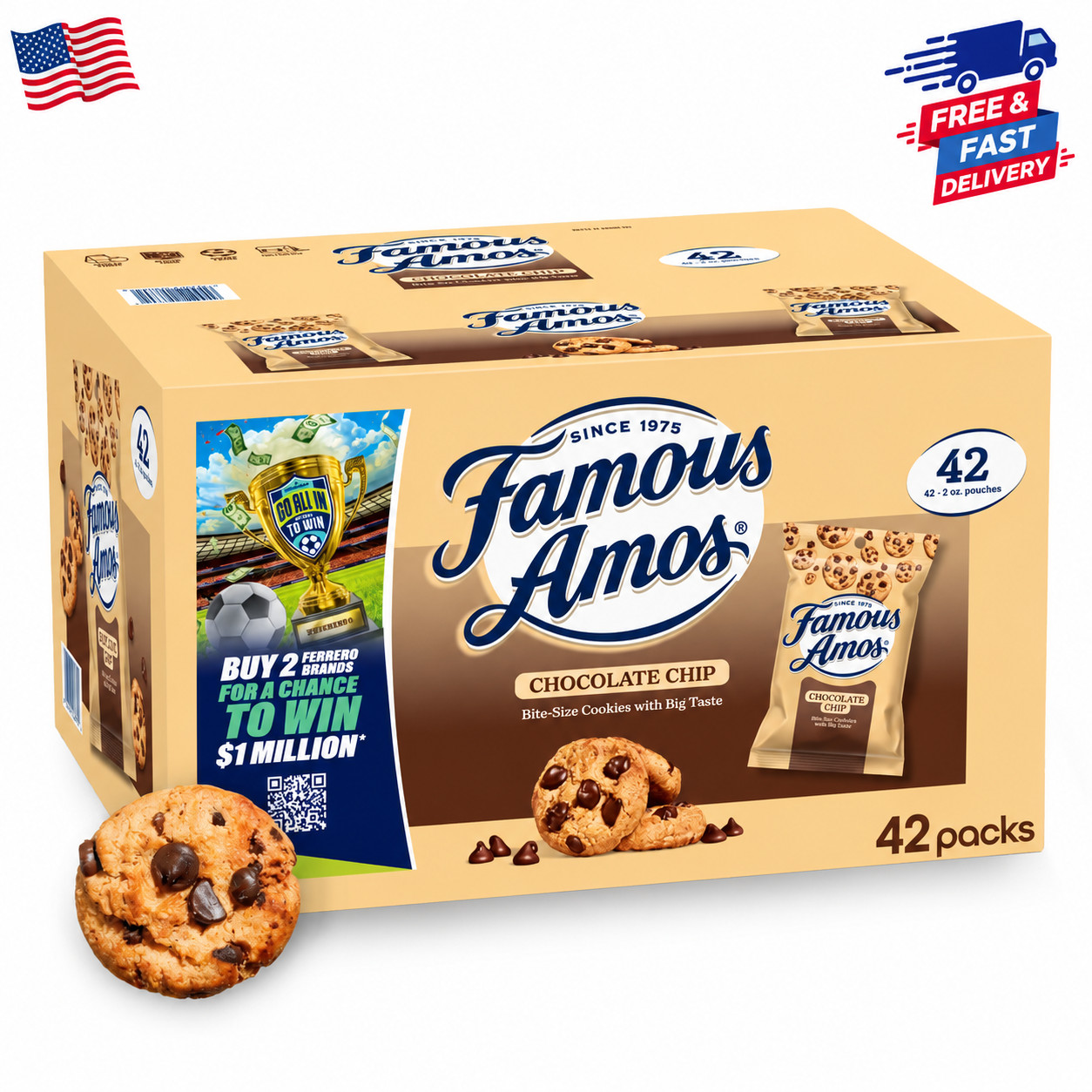 Famous Amos Chocolate Chip Cookies, 2 oz., 42 pk.