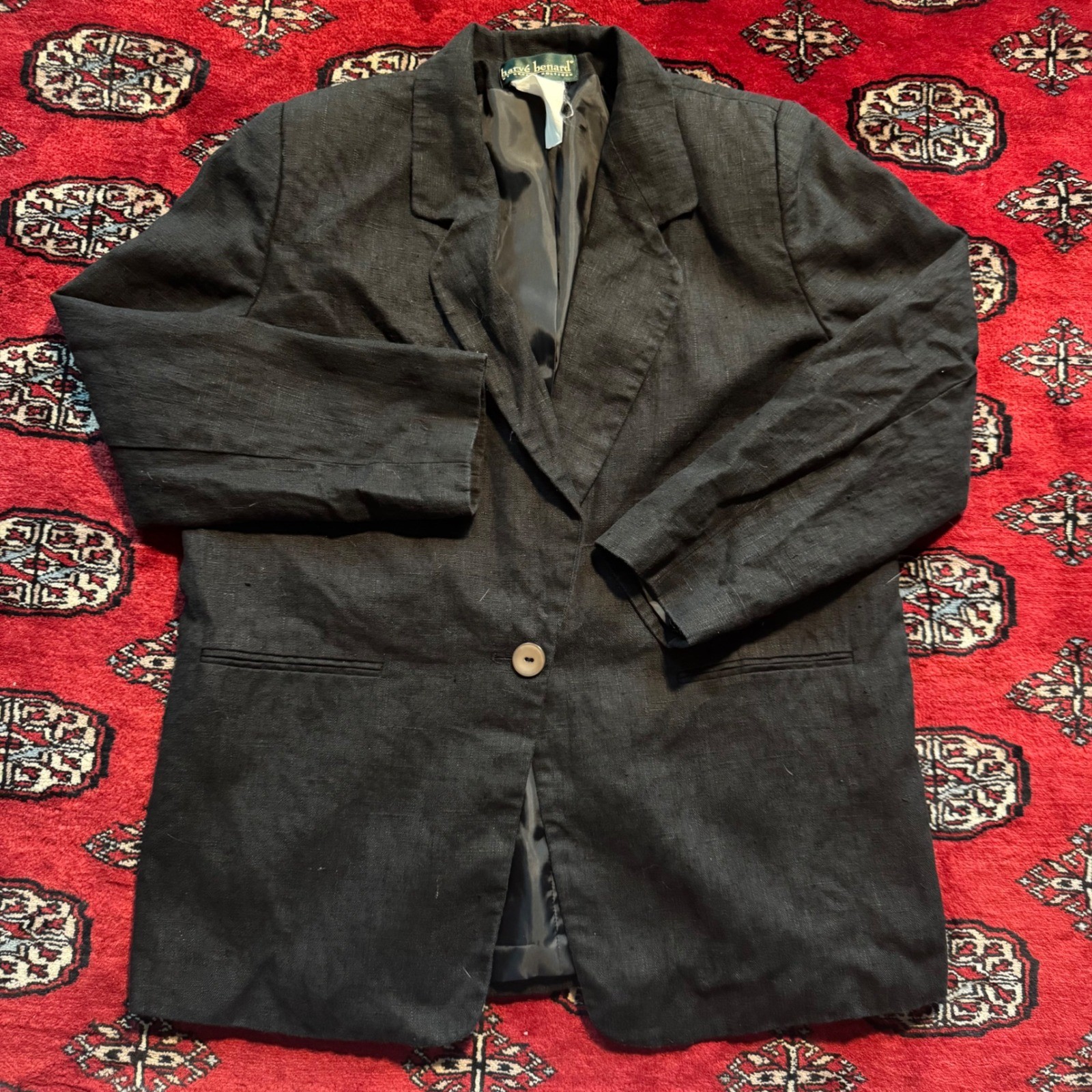 Harve Benard Black Linen Blazer Single Button Jacket Benard Holtzman Lined Harve Benard Black Linen Blazer Single Button Jacket Benard Holtzman Lined