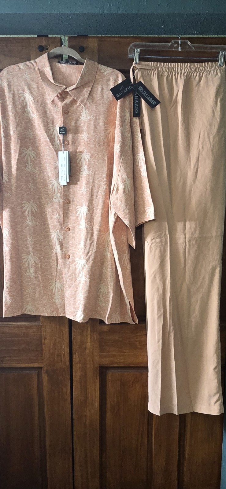 Bagazio Mens Leisure Suit Resort Wear 100% Silk NWT 5XL