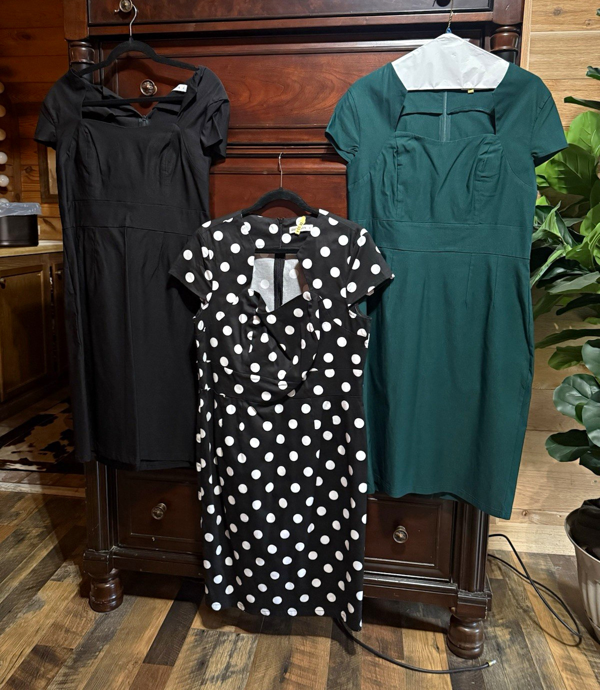 Lot of 3 Dresses 12-24 Months Polyester Black/Green Polka Dot Beach Theme