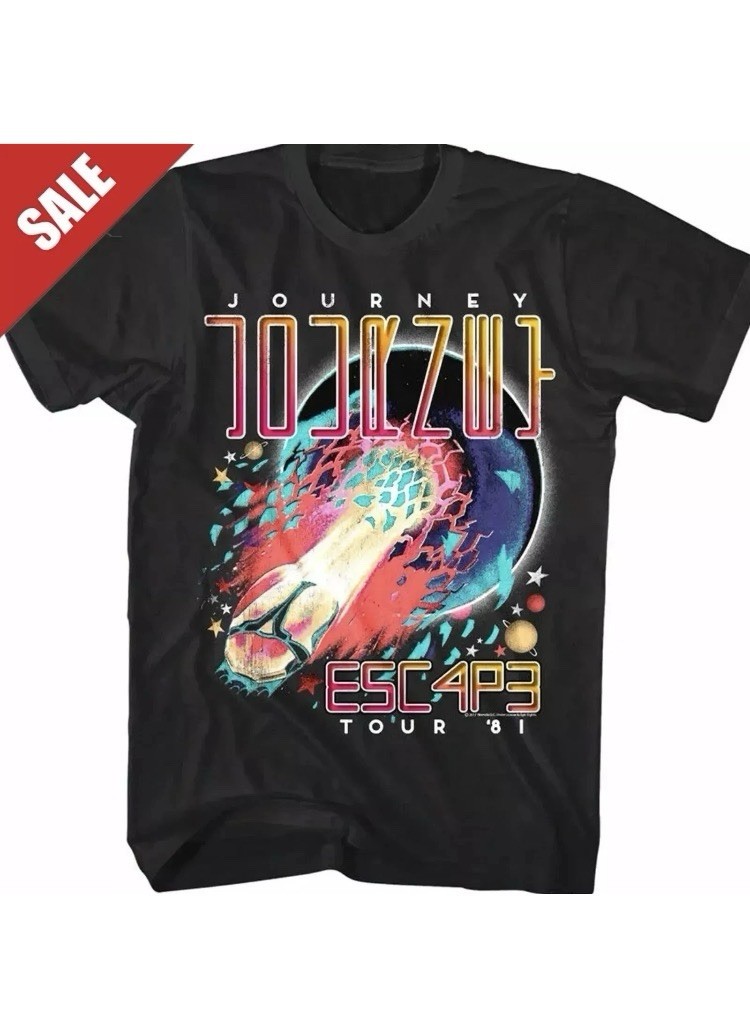Journey Escape 1981 Tour Shirt Vintage Rock Band Tee Mens Black Graphic T Shirt