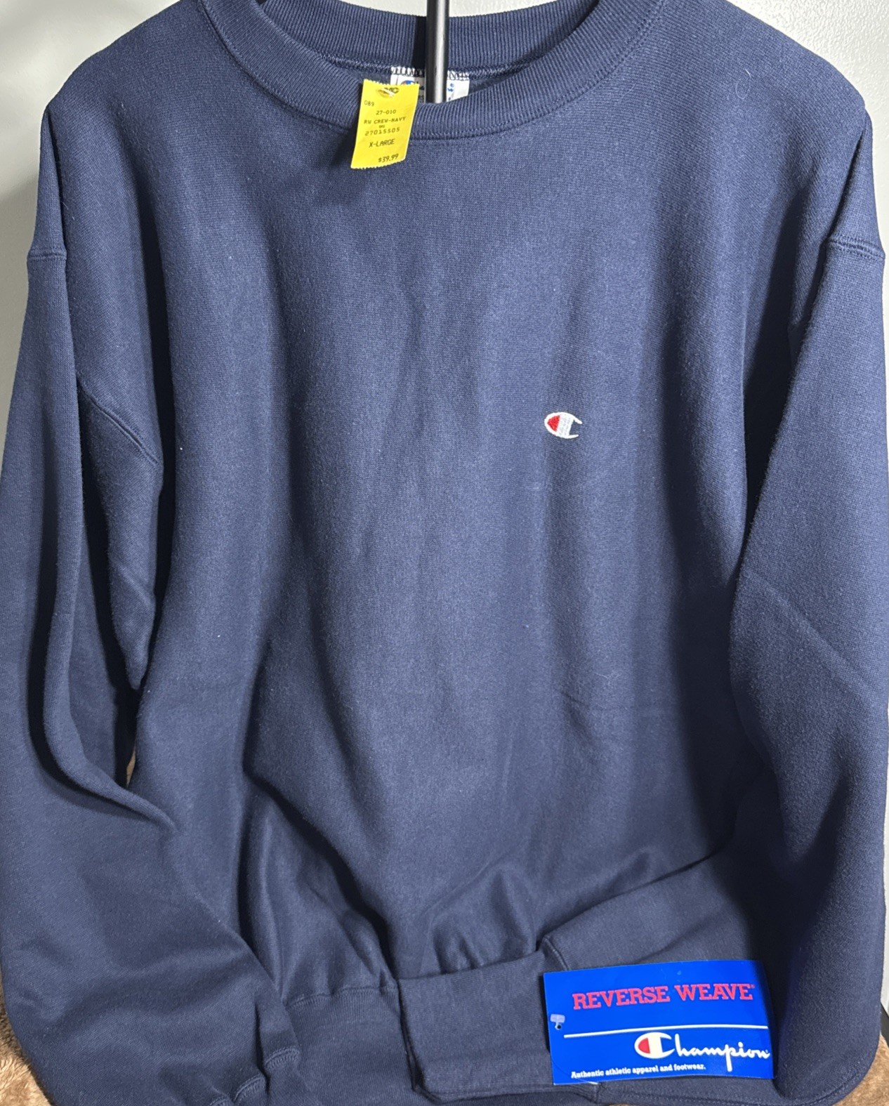 1980s Navy Champion Reverse Weave XL Warmup Sweatshirt NWT Deadstock Made In USA