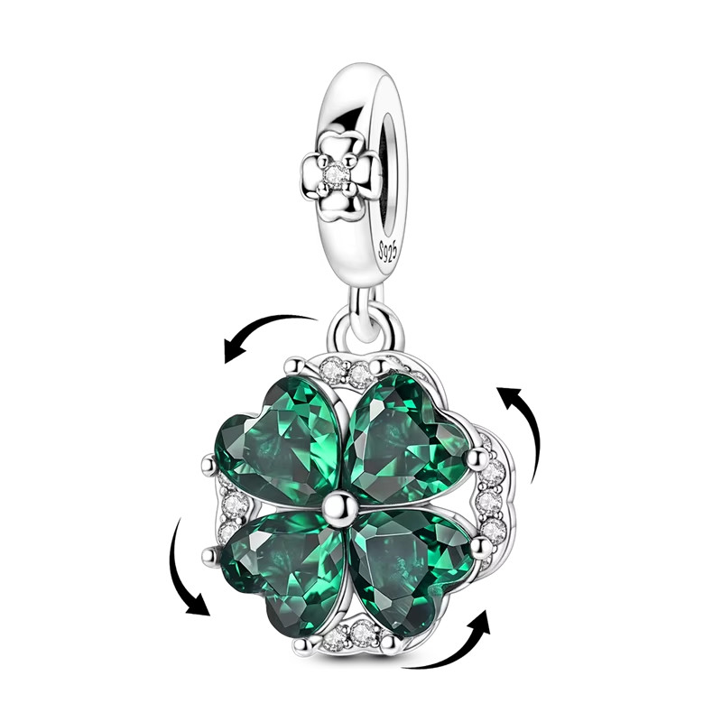 GREEN HEART 4 LEAF CLOVER LUCKY STERLING SILVER BRACELET CHARM DANGLE & PENDANT
