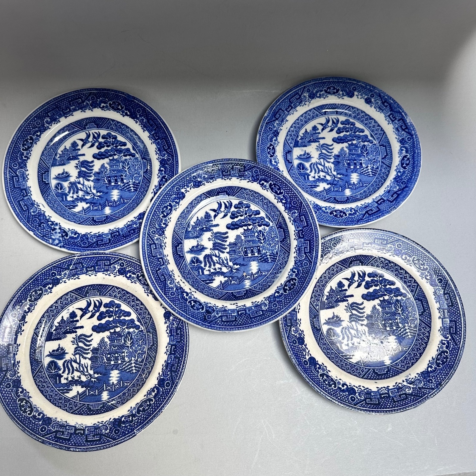 Antique H&A Staffordshire Blue Willow Plates Set of 5 6.5\ Antique H&A Staffordshire Blue Willow Plates Set of 5 6.5\