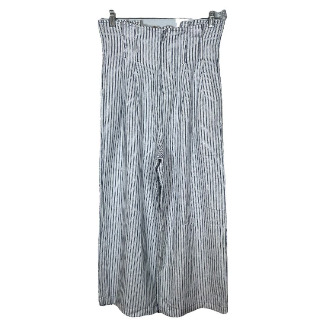 NEW  LEITH Blue White Striped Linen Blend Wide Leg Paperbag Pants        Size: S
