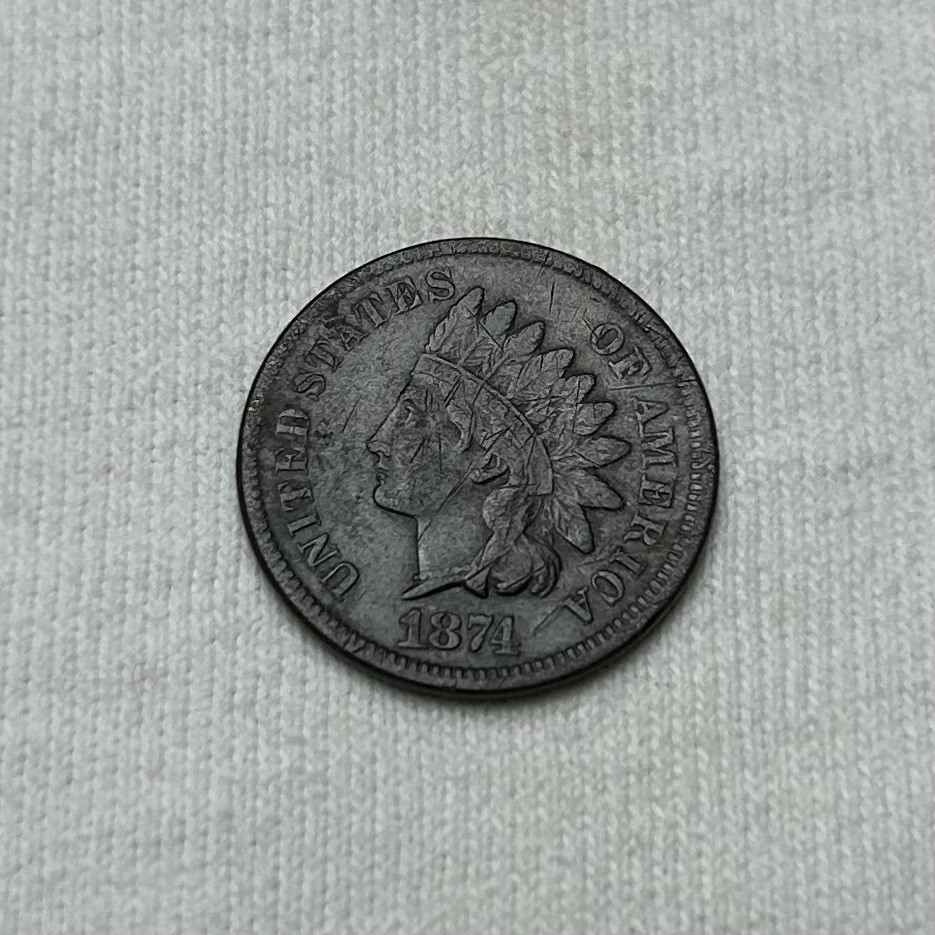 1874 INDIAN HEAD CENT FINE+ (DARK)