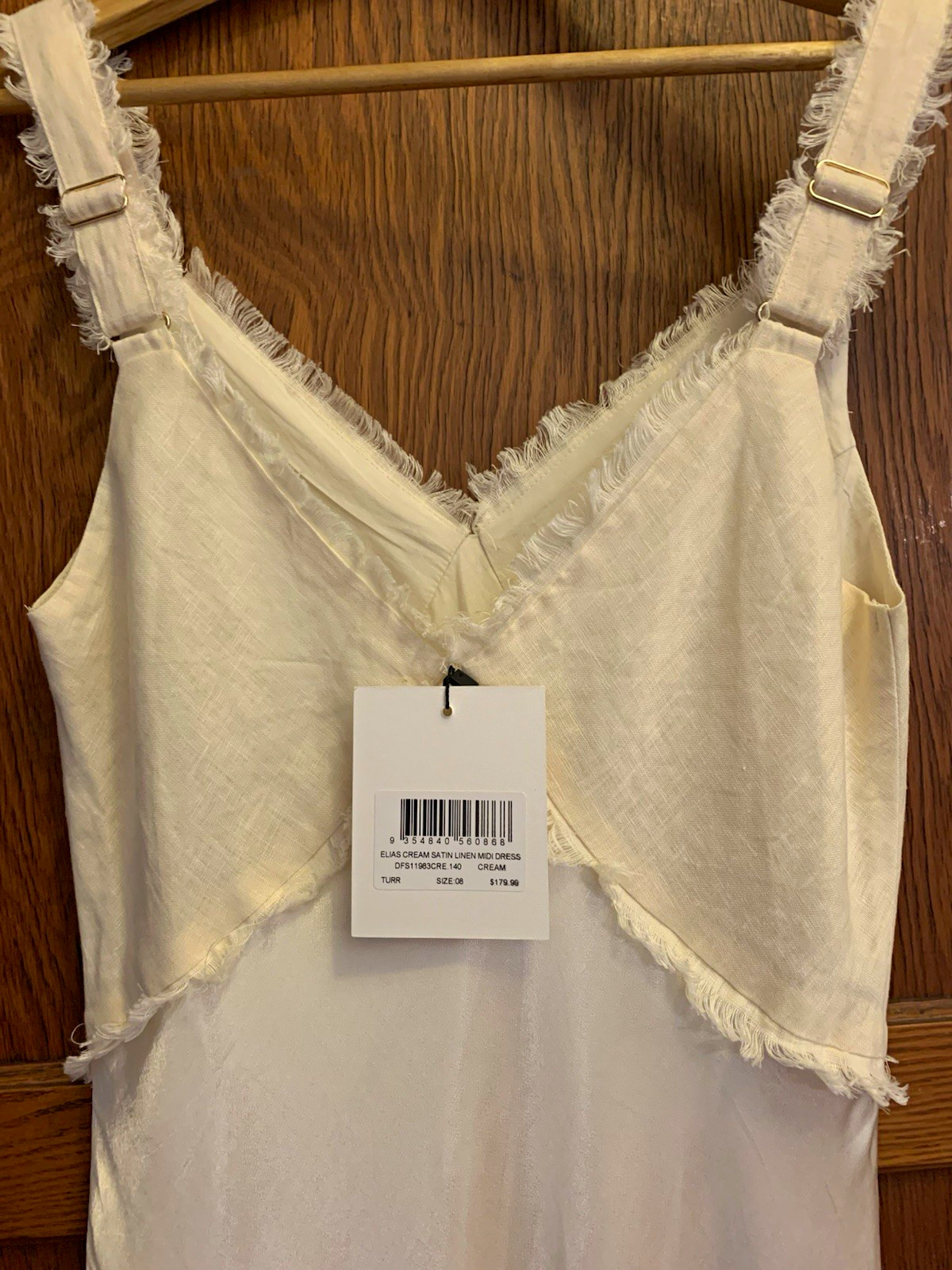 NEW DISSH Cream Satin Linen Midi Dress Size 4