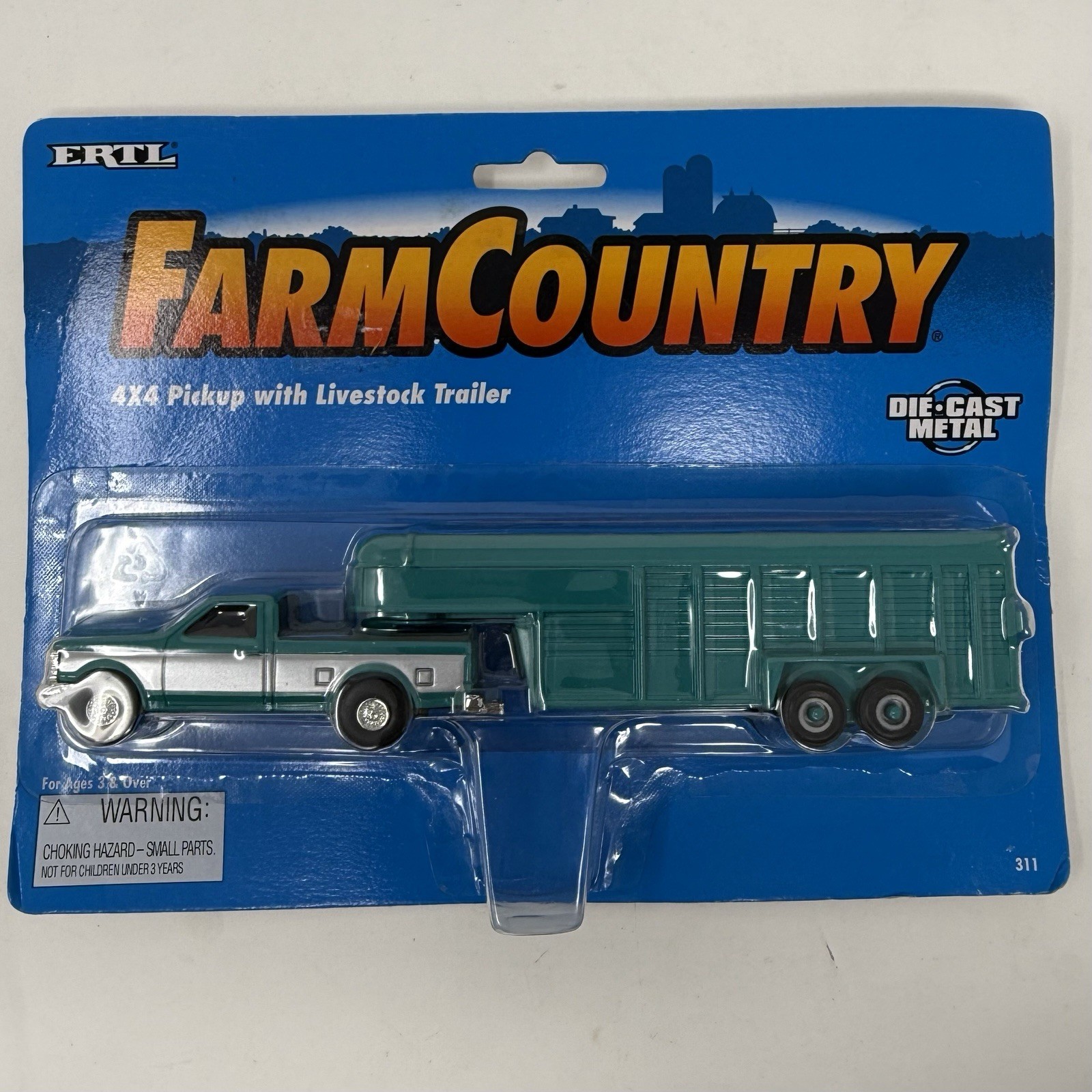Vintage 1996 ERTL Farm Country 4x4 Pickup With Livestock Trailer NOS #311