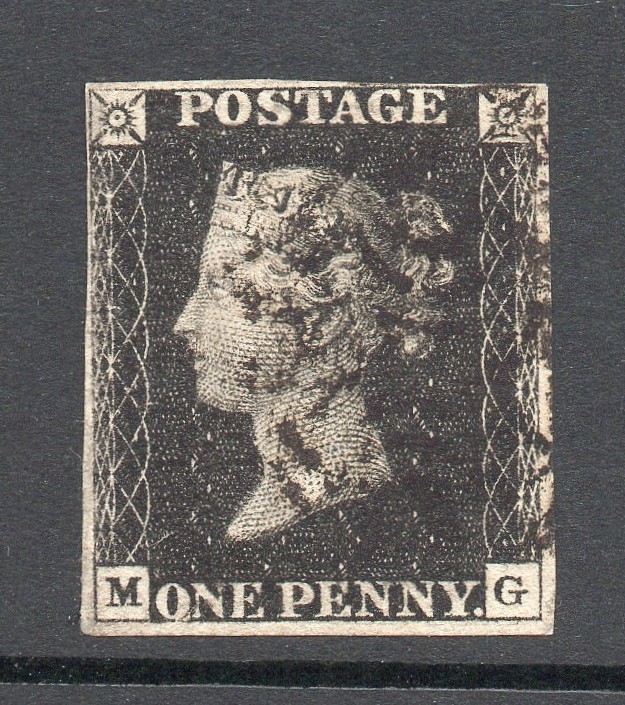 GB QV SG2 1d Black Plate 10 Black MX Cancel Fine Used Four Margins Cat £750 GB QV SG2 1d Black Plate 10 Black MX Cancel Fine Used Four Margins Cat £750