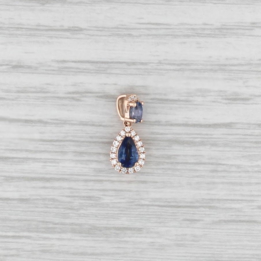 Le Vian 0.79ctw Blue Sapphire Diamond Halo Teardrop Pendant 14k Rose Gold Small