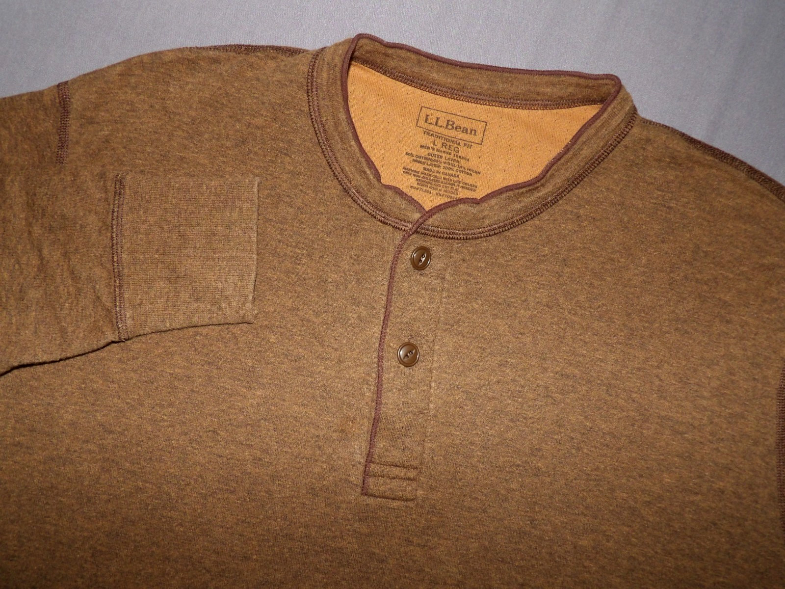 L.L. Bean Brown Wool Blend Henley River Driver Thermal Shirt Men\'s Large L.L. Bean Brown Wool Blend Henley River Driver Thermal Shirt Men\'s Large