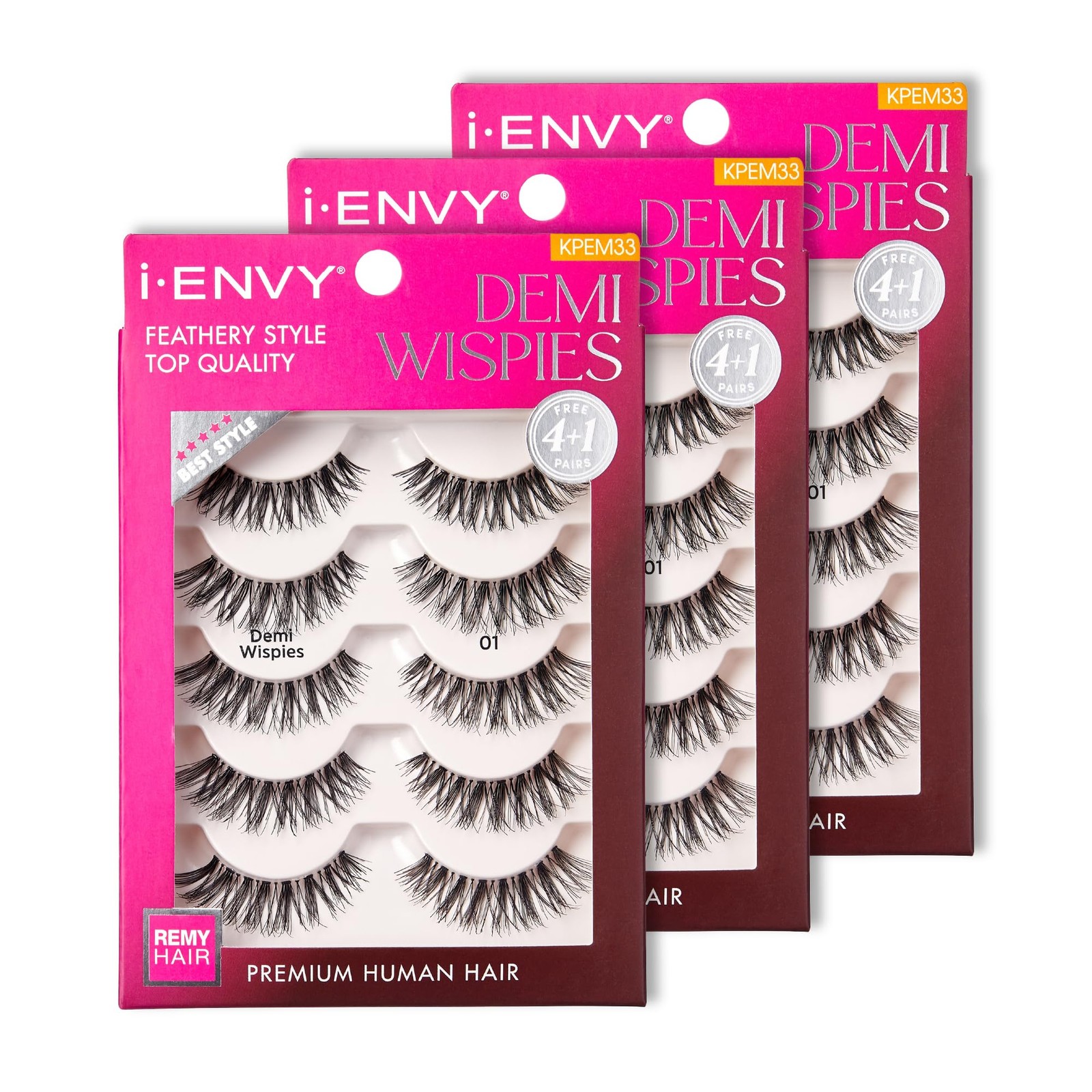iENVY Demi Wispies False Lashes 15 Pairs Human Hair Natural Volume 3 Pack