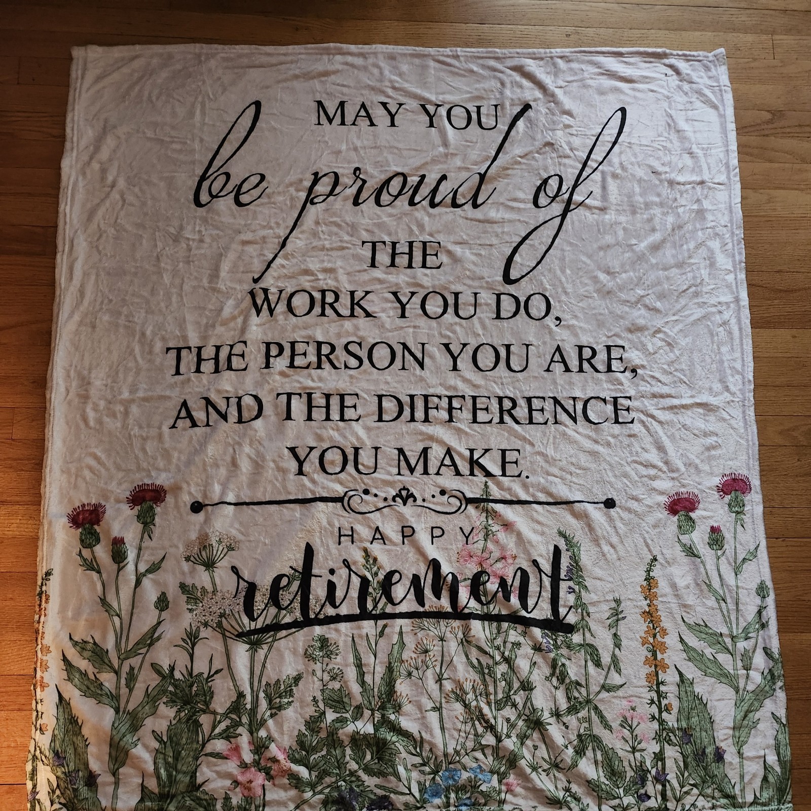 FREE 50 x 57 Proud Work Happy Retirement Floral throw blanket Multi colors New