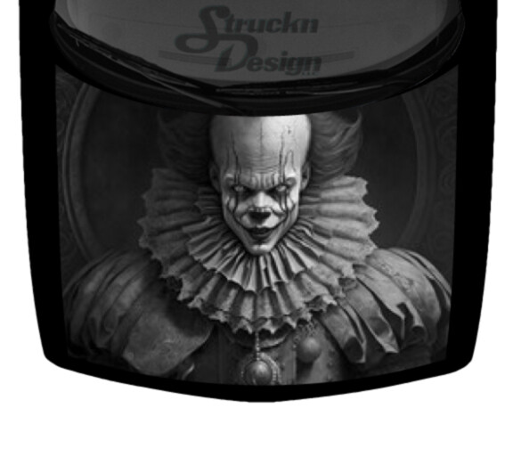 Grin Fierce Scary Evil Clown Grey Black Car Truck Hood Wrap Decal Vinyl Graphic