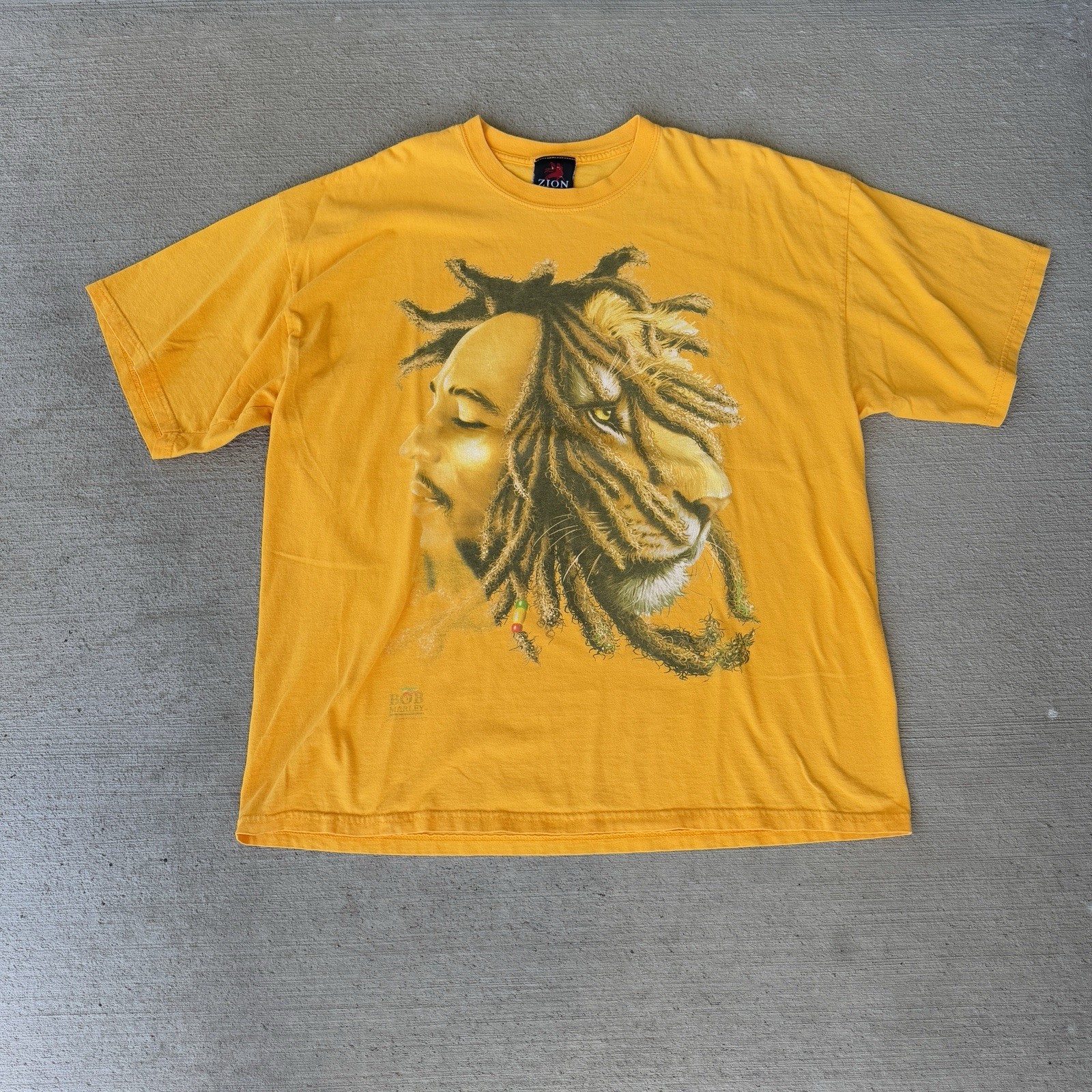 Vintage Zion Rootswear Bob Marley Lion Graphic T-Shirt Men’s 2XL Yellow Reggae