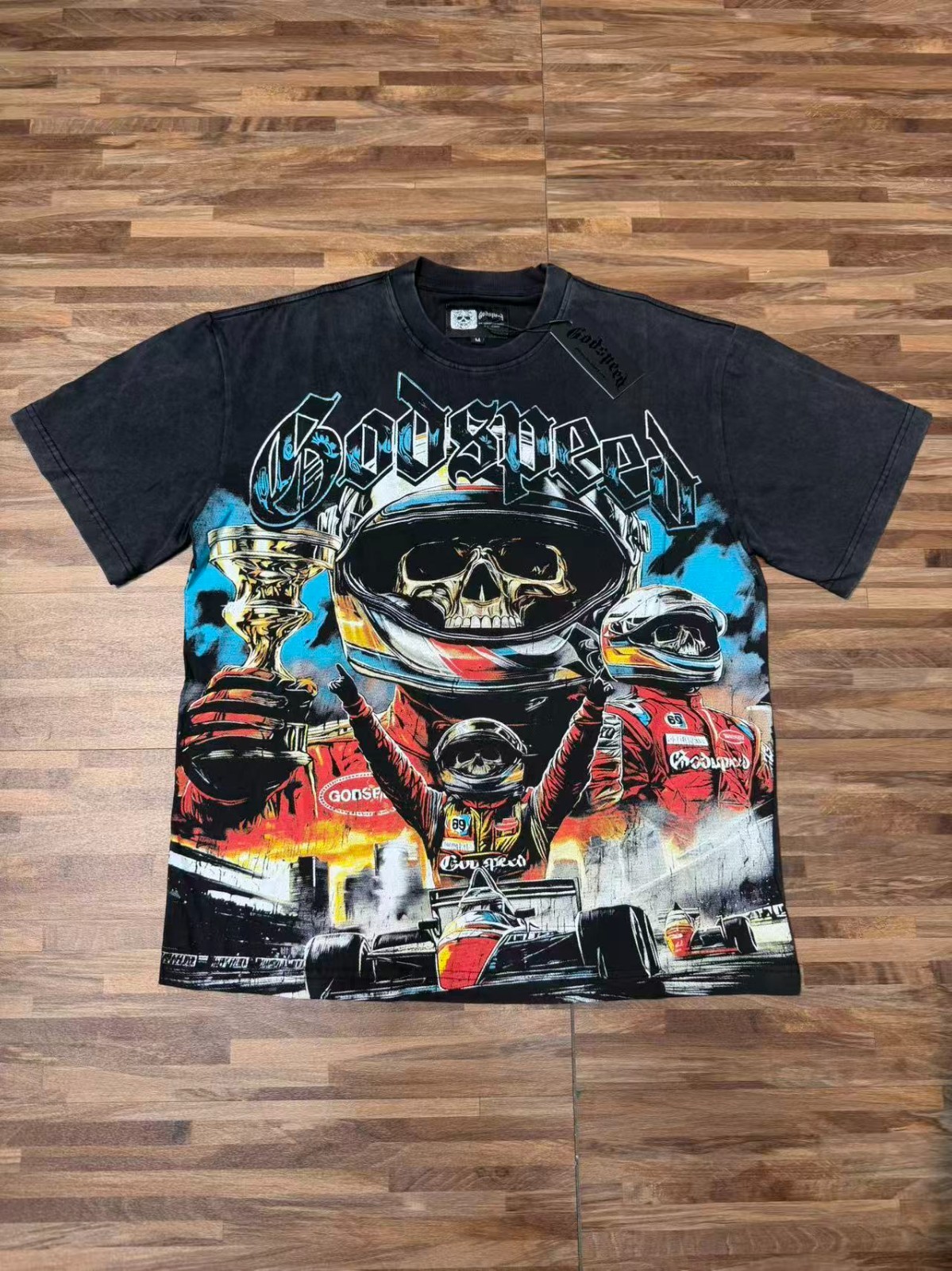 NEW Mens Godspeed Skeleton Racer Champion print Cotton Short sleeved T-shirt