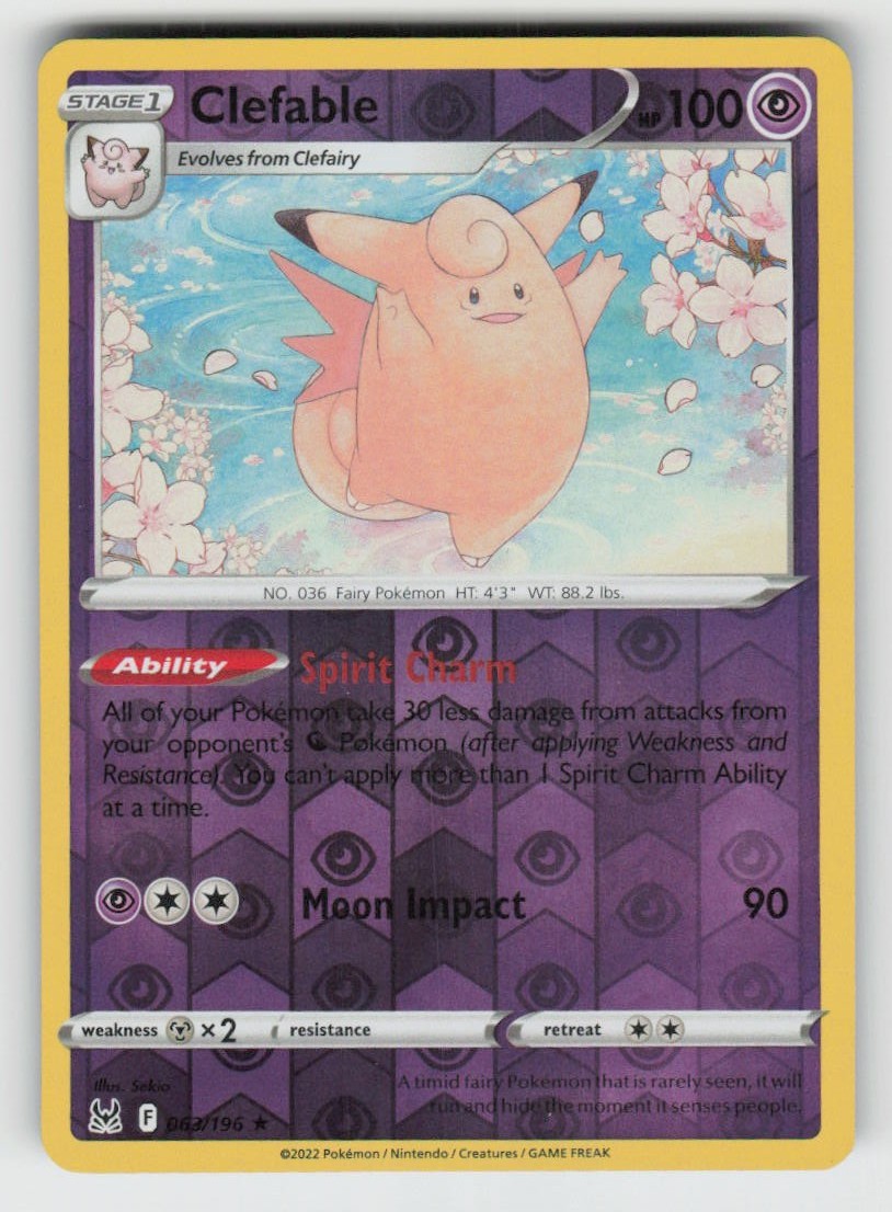 Reverse Holo Clefable 063/196 Rare Lost Origin Near Mint