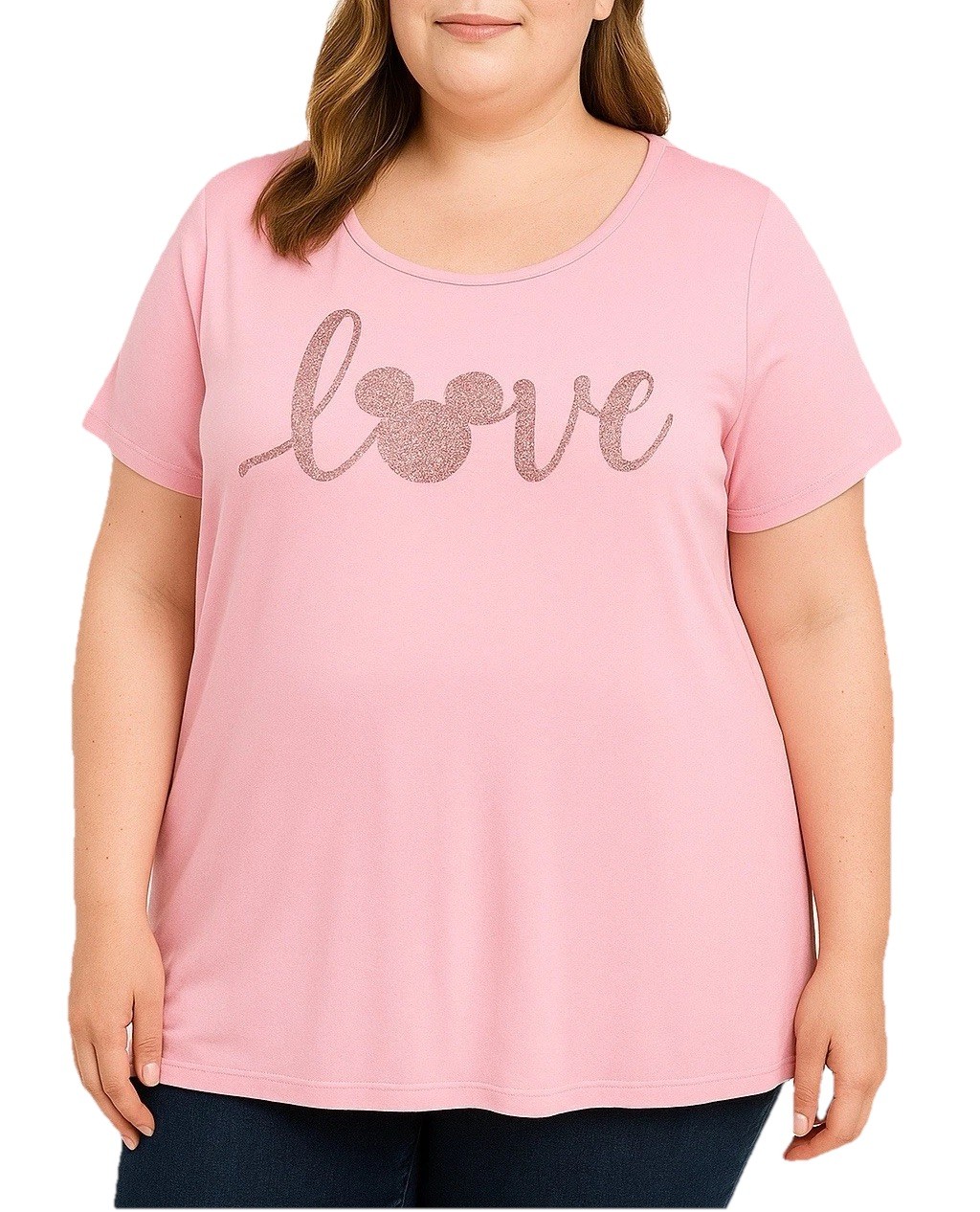 LARACE Womens Pink 2X Short Sleeve Shirt Round Neck Tunic Flowy Flare Love