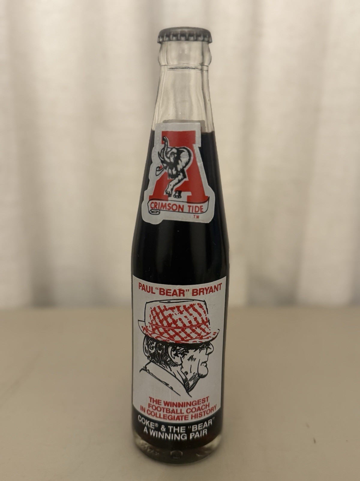 Vintage 1981 Paul Bear Bryant Alabama Crimson Tide Coca-Cola Bottle Unopened