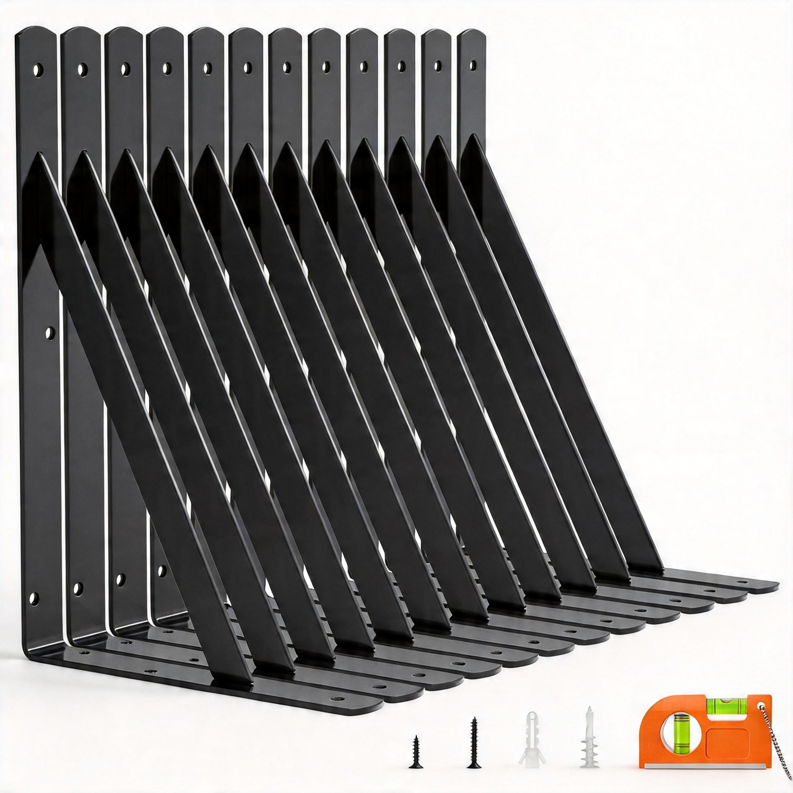 NEW 12 Inch Heavy Duty Shelf Bracket Black 90 Degree Wall Brackets 12-Pack NEW 12 Inch Heavy Duty Shelf Bracket Black 90 Degree Wall Brackets 12-Pack