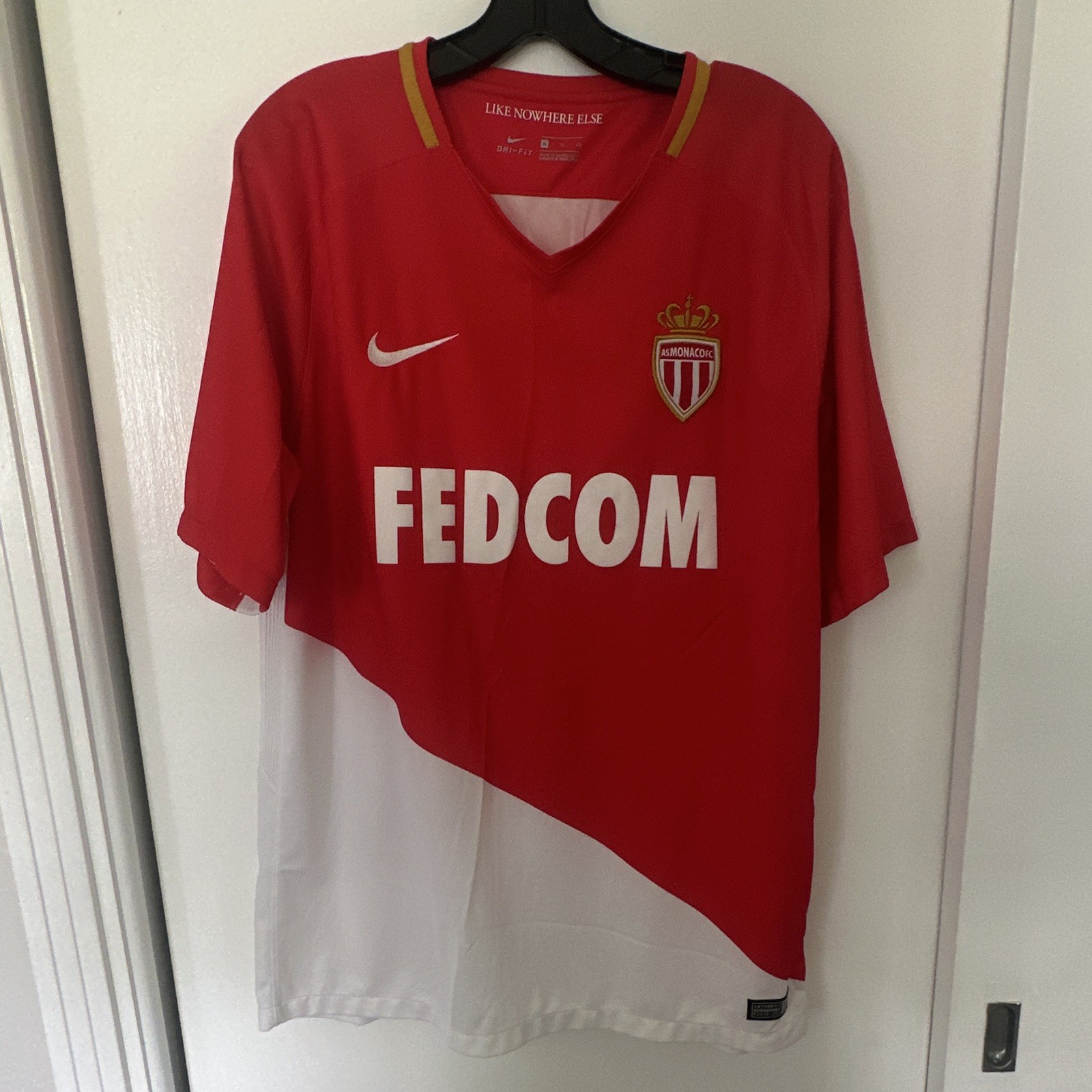 Nike Authentic AS Monaco FC Soccer Dri-FIT Jersey Shirt XL Red/White FEDCOM