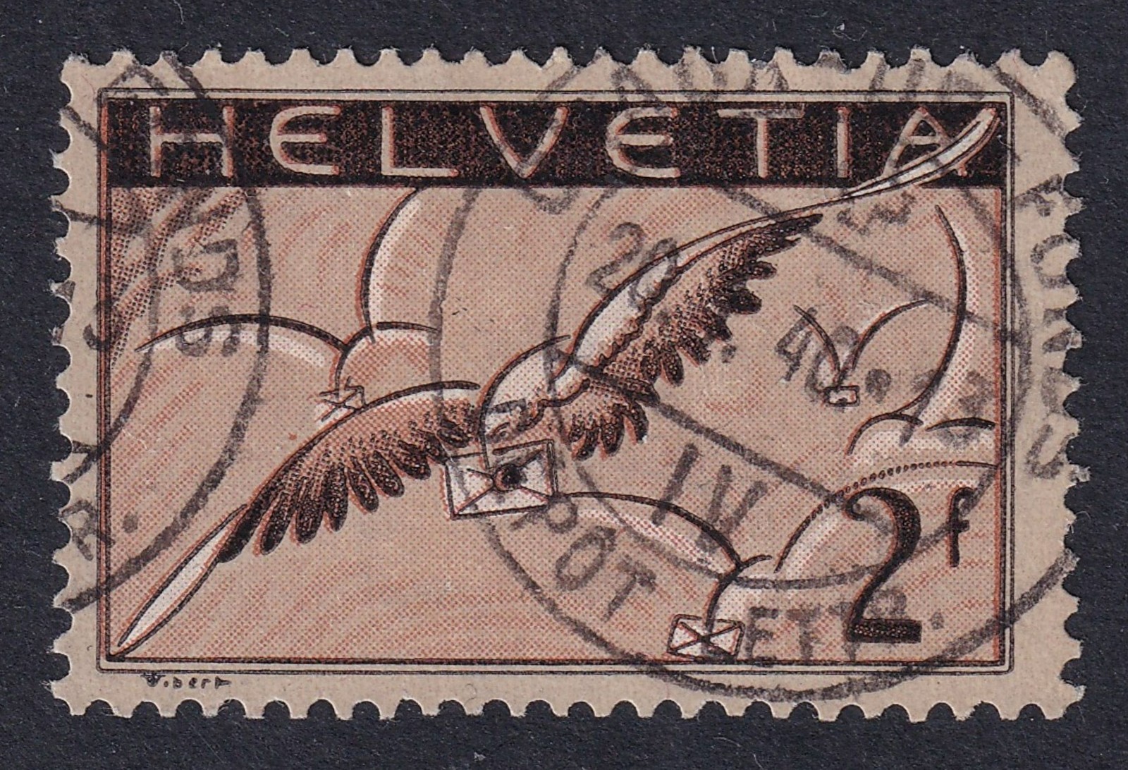 SWITZERLAND 1935 Air 2f (Grilled Gum) SG 328a Used (CV £26)