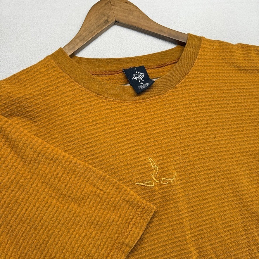 Vintage Prana Shirt Mens XL Orange Textured Hiking Made In USA Embroidered Logo