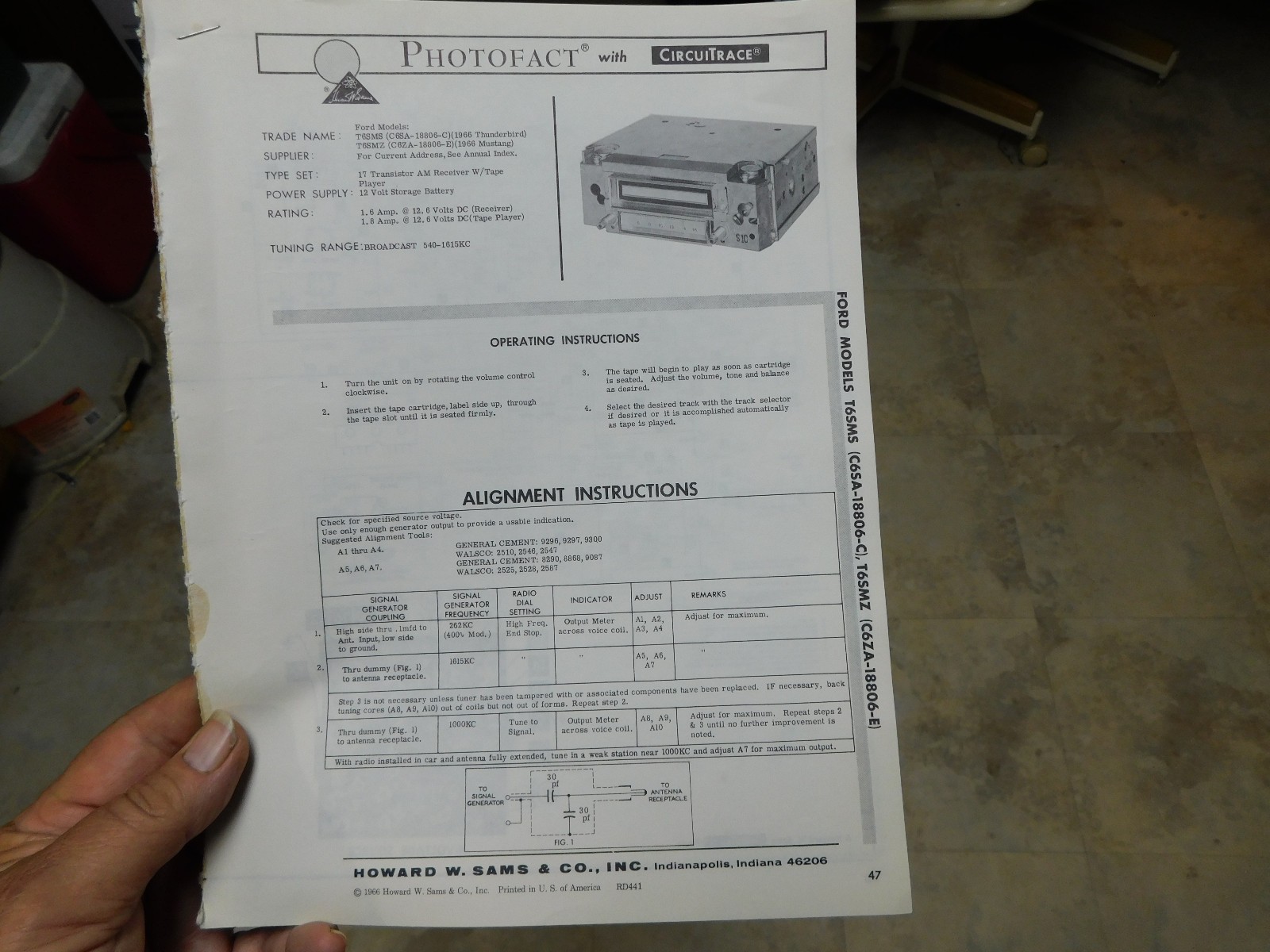 Vintage 1966 Mustang & Thunderbird AM-8 Track Sams Photofact Repair Instructions