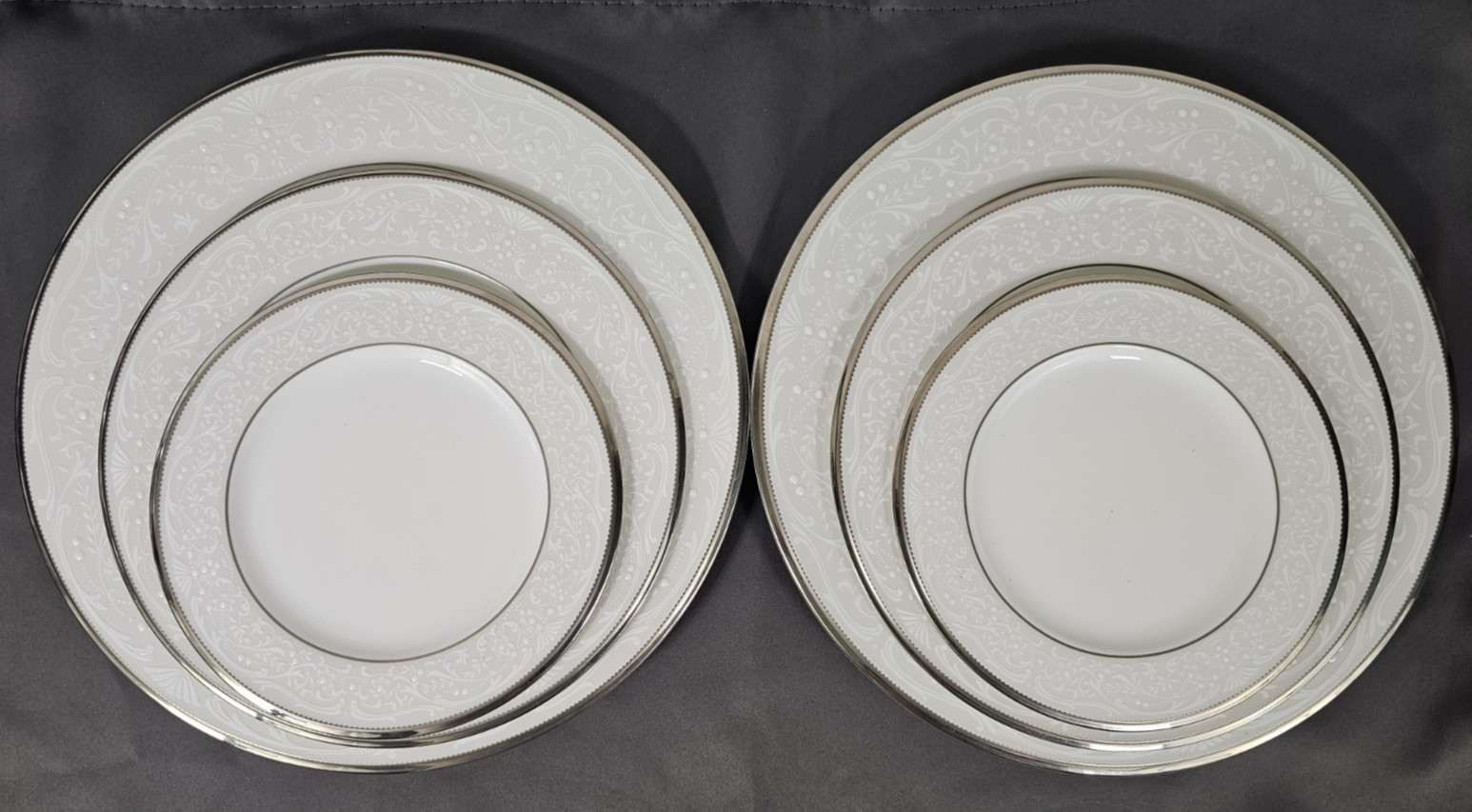 Noritake Silver Palace Bone China Lot 6 Enamel Scroll Dots Platinum Trim Setting
