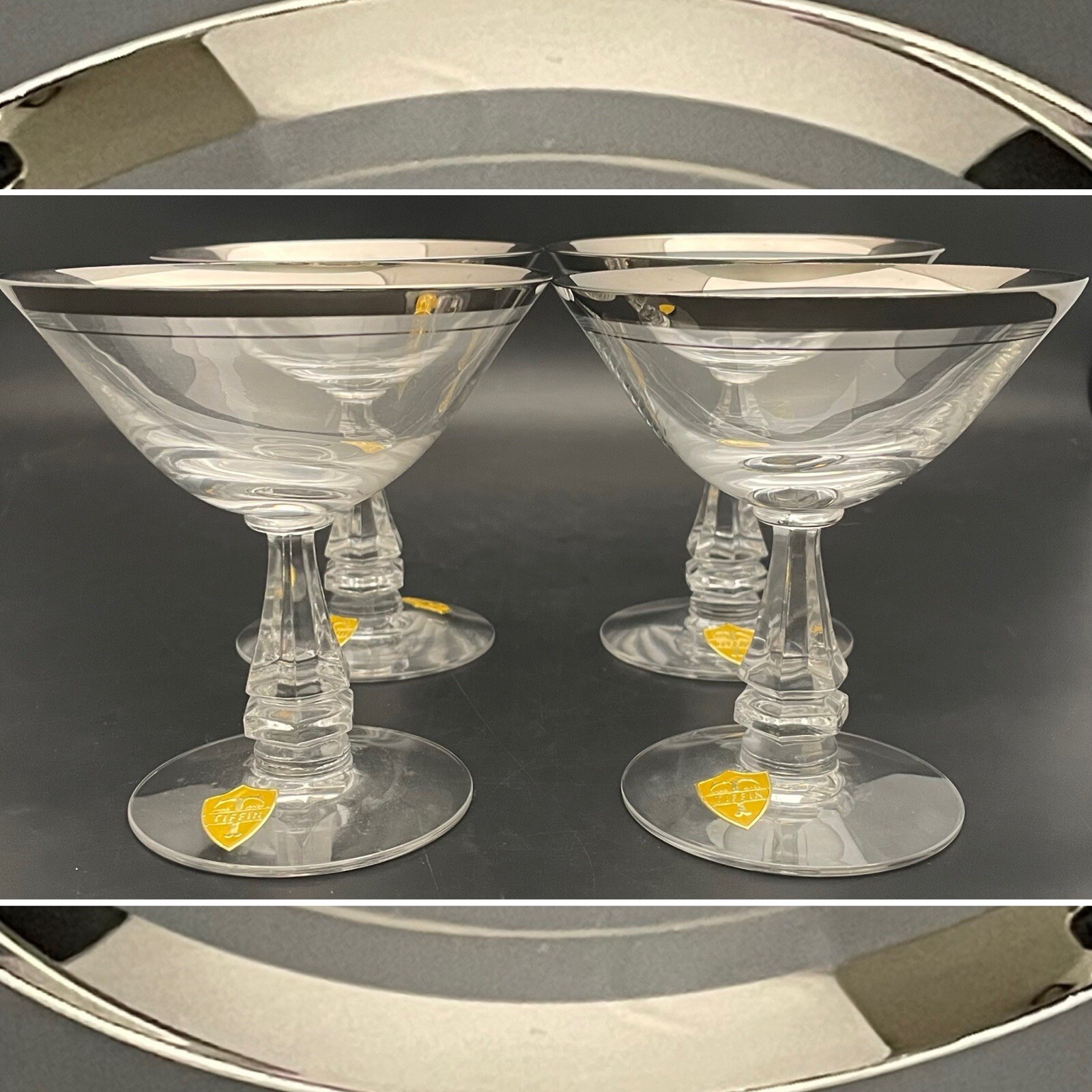 Tiffin Glass Brookmar Platinum Champagne/Tall Sherbet 4pc Set 1952-1971 USA 4.5t