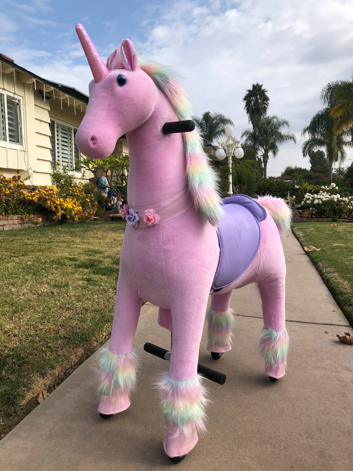 MEDALLION - My Pony Ride On Real Walking Horse - Medium Pink Rainbow Unicorn 