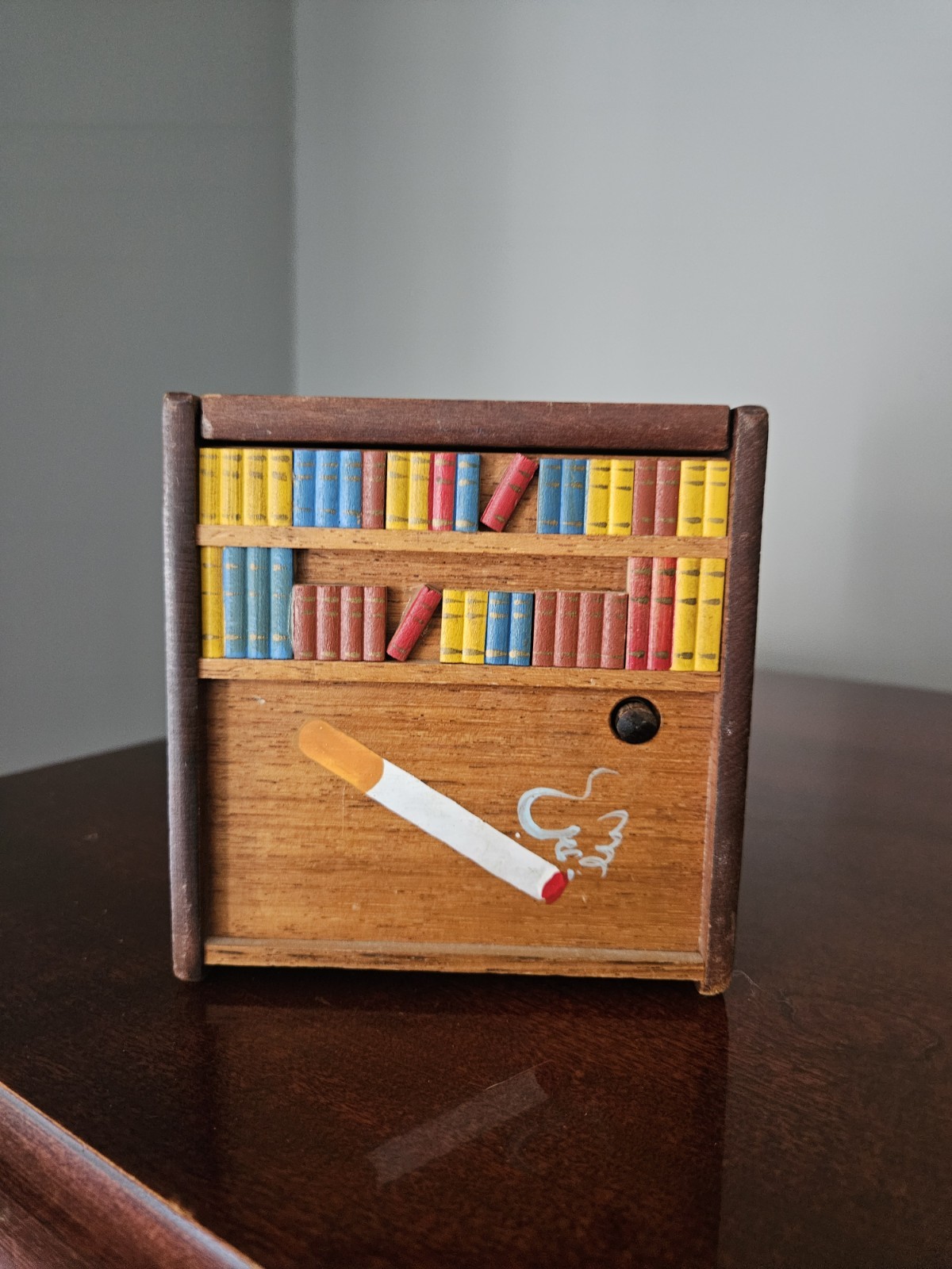  Antique Wood Cigarette Dispenser 4.5×3.5×4.5 Inches