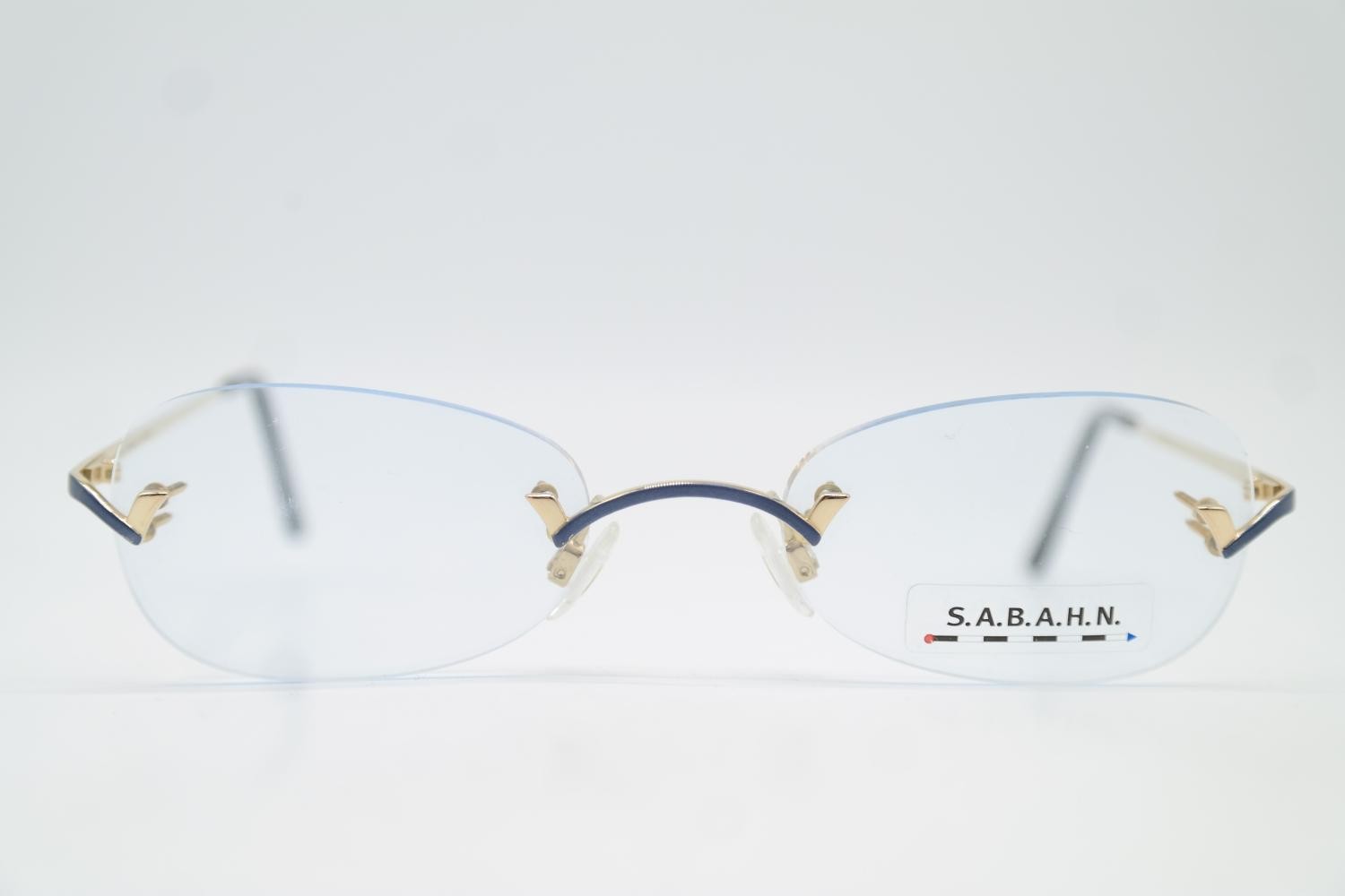 Vintage S.A.B.A.H.N. 208 Gold Blue Rimless Eyeglasses Metal Frame Unisex