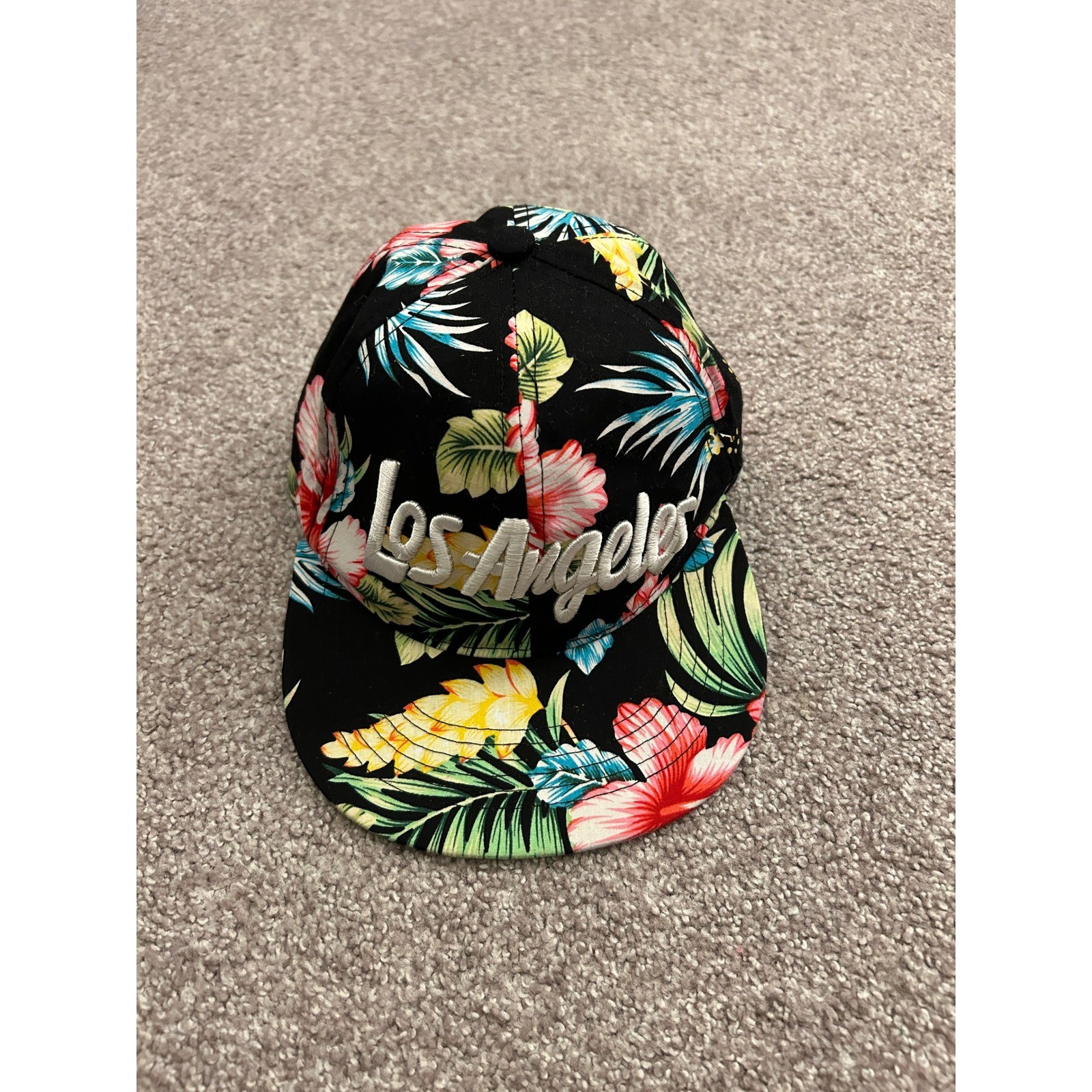 Vintage Los Angeles Snapback Hat Mens OSFA Black Floral Excellent Tropical Cap