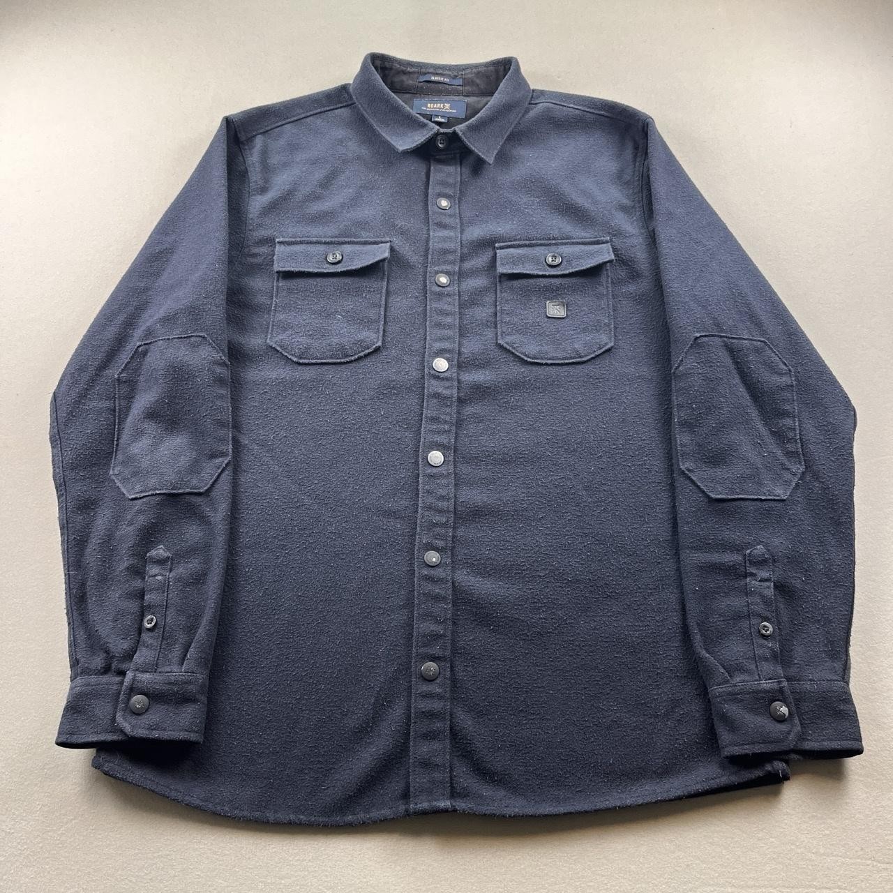 Roark Revival Flannel Shirt Nordsman Men Large Navy Blue Wool Snap Front Outdoor
