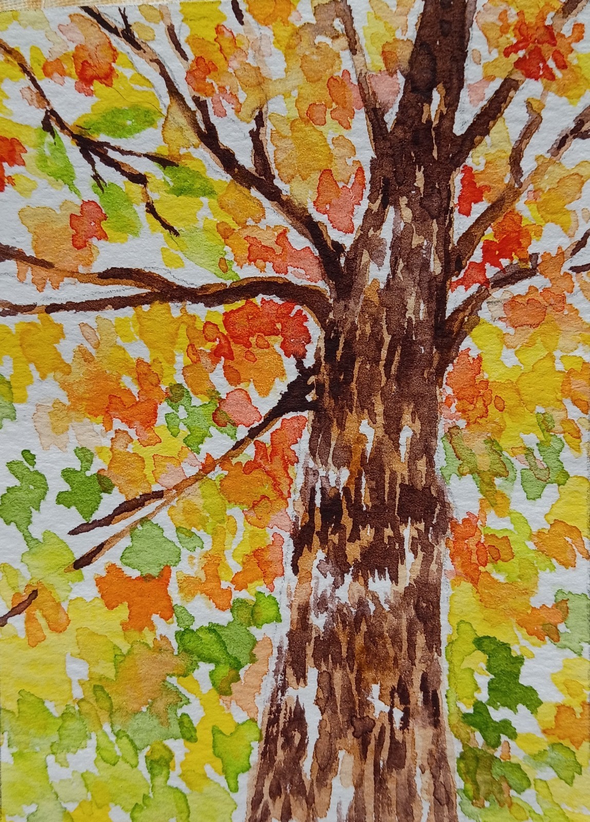 aceo original art Watercolor Painting Of Tall Autumn Tree