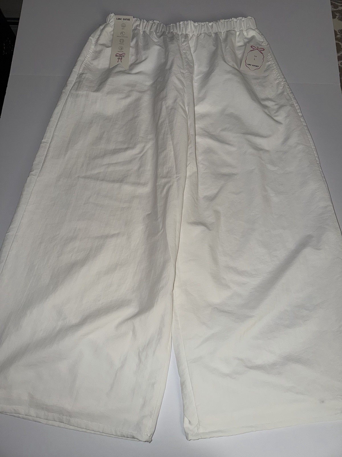 Lilac Sunset Women Large Nylon Balloon Pants White Lightweight Stretch Boho NWT