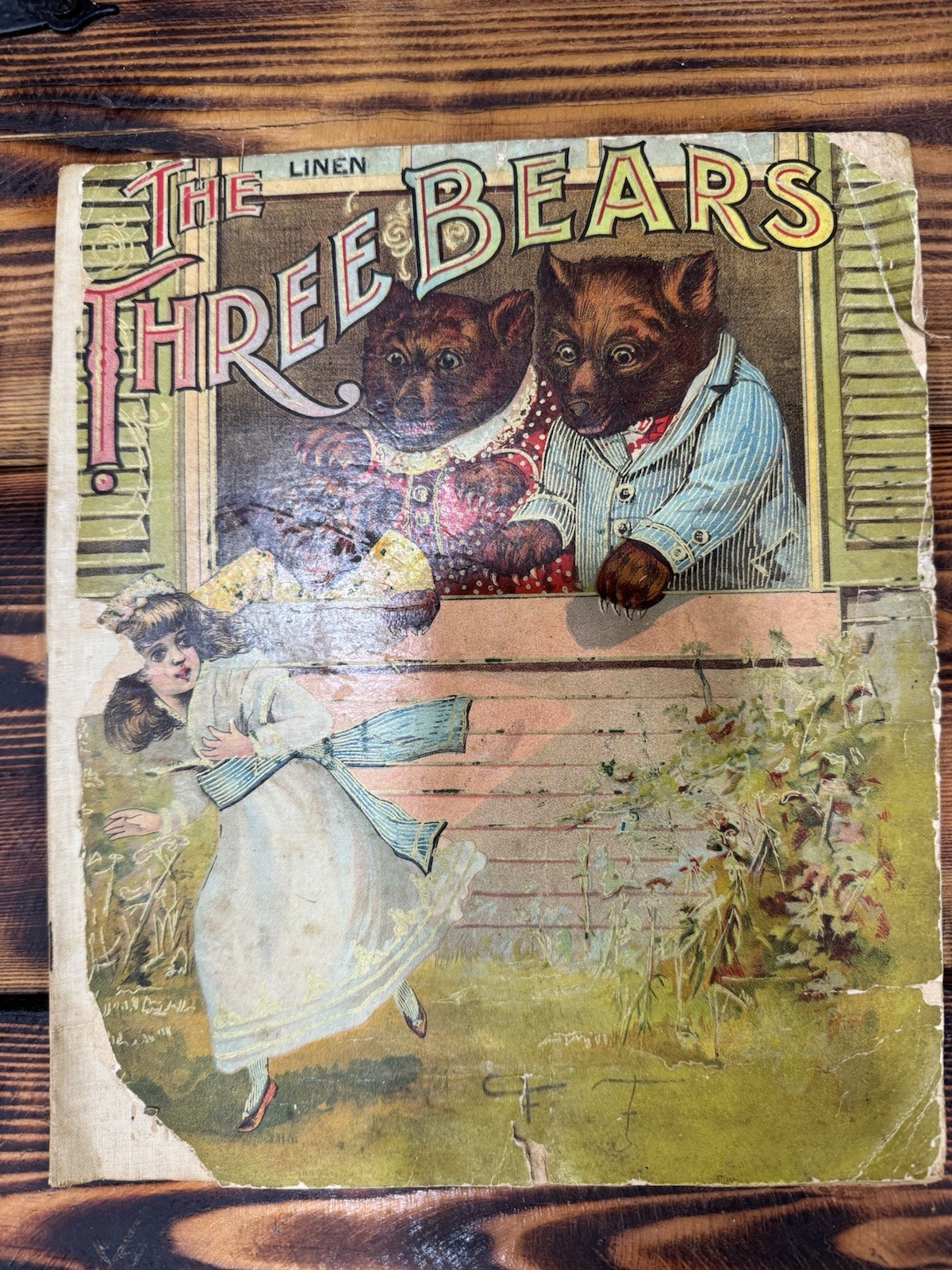 THREE BEARS (AND SILVERLOCKS) - LINEN BOOK WITH COLOR ILLUSTRATIONS  CIRCA 1897
