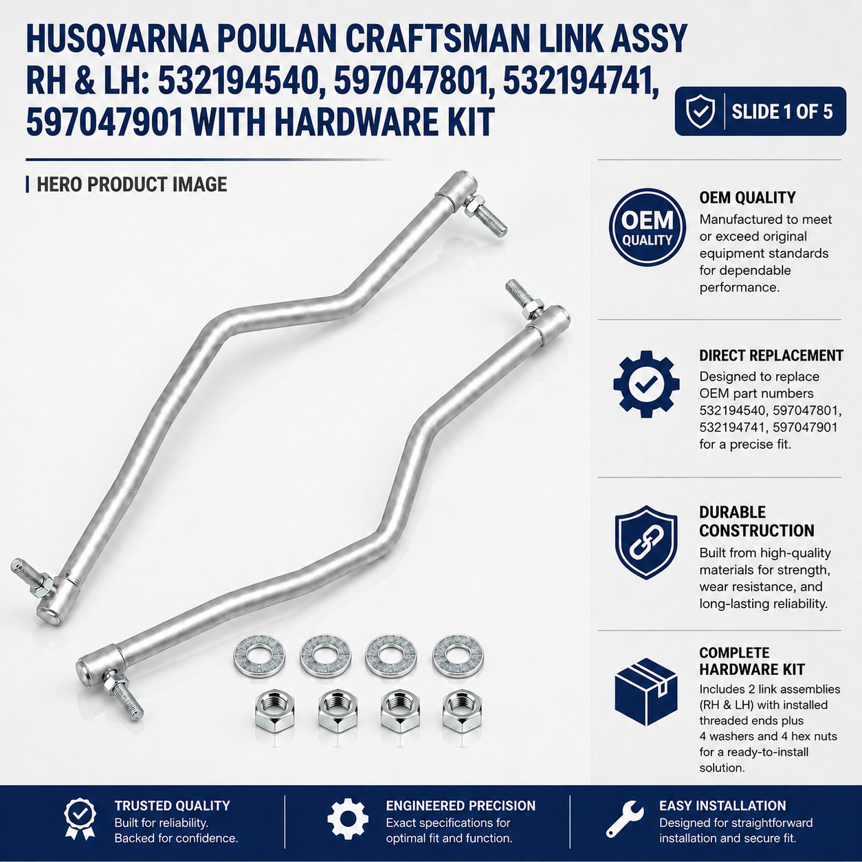 Left and Right Steering Drag Link Set 597047901 597047801 Fits Husqvarna