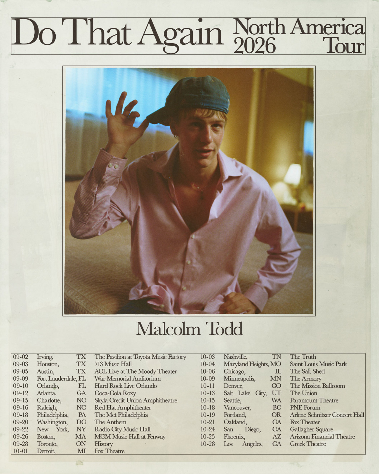Malcolm Todd Do That Again Tour 2026 Poster