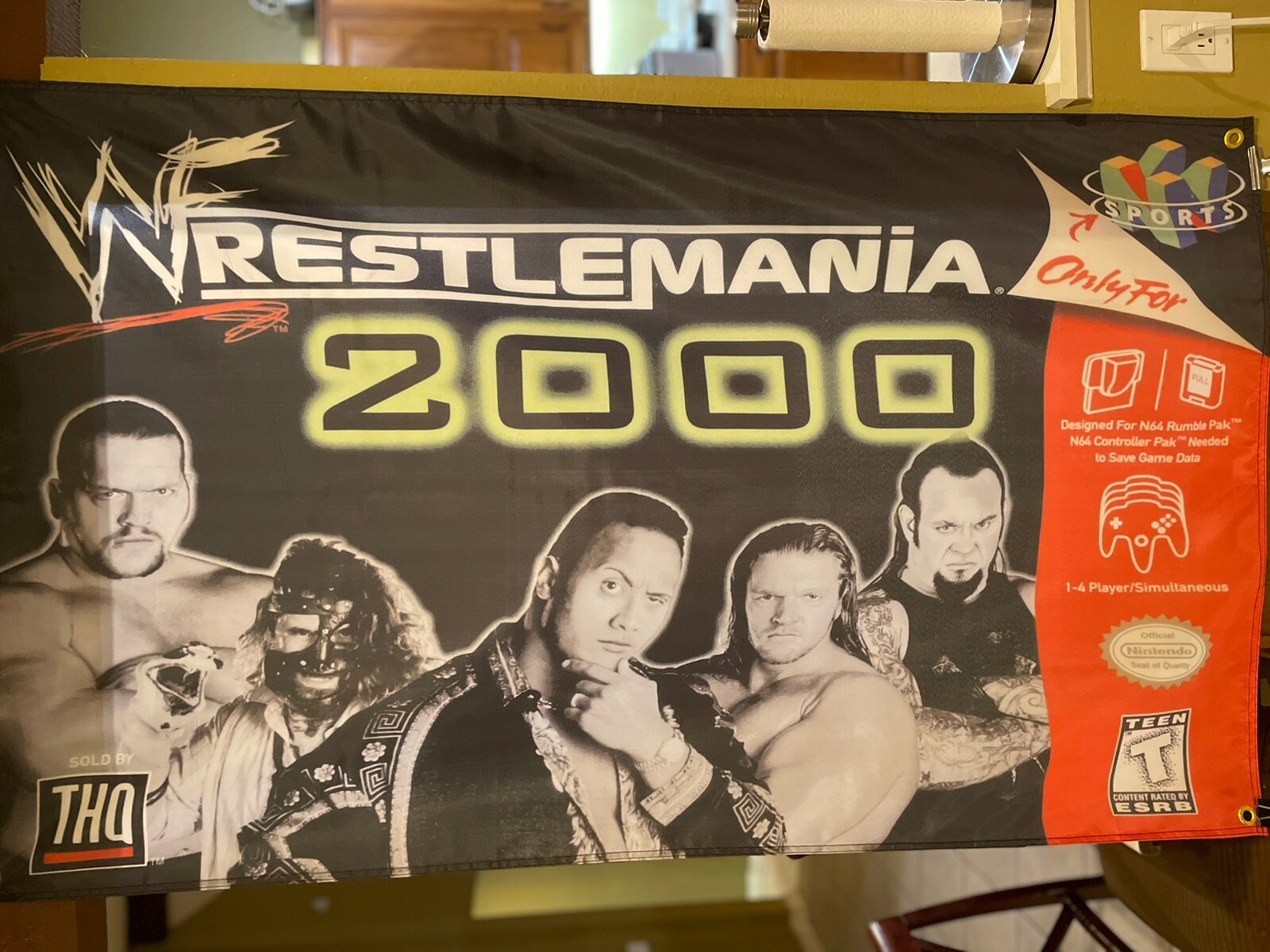 WWF Wrestlemania 2000 Nintendo N64 5ft Flag Banner Poster 1999 64 THQ WWE Rock WWF Wrestlemania 2000 Nintendo N64 5ft Flag Banner Poster 1999 64 THQ WWE Rock