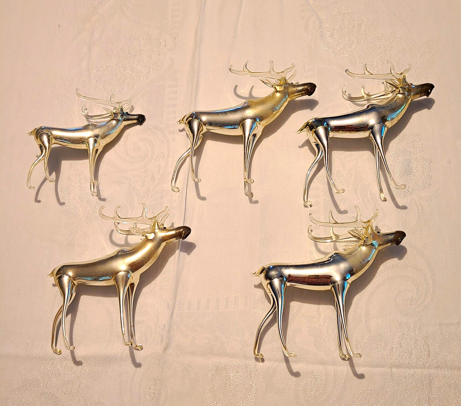 5 VTG Hand-Blown German Mercury Glass  Standing Reindeer Clear Antlers Christmas
