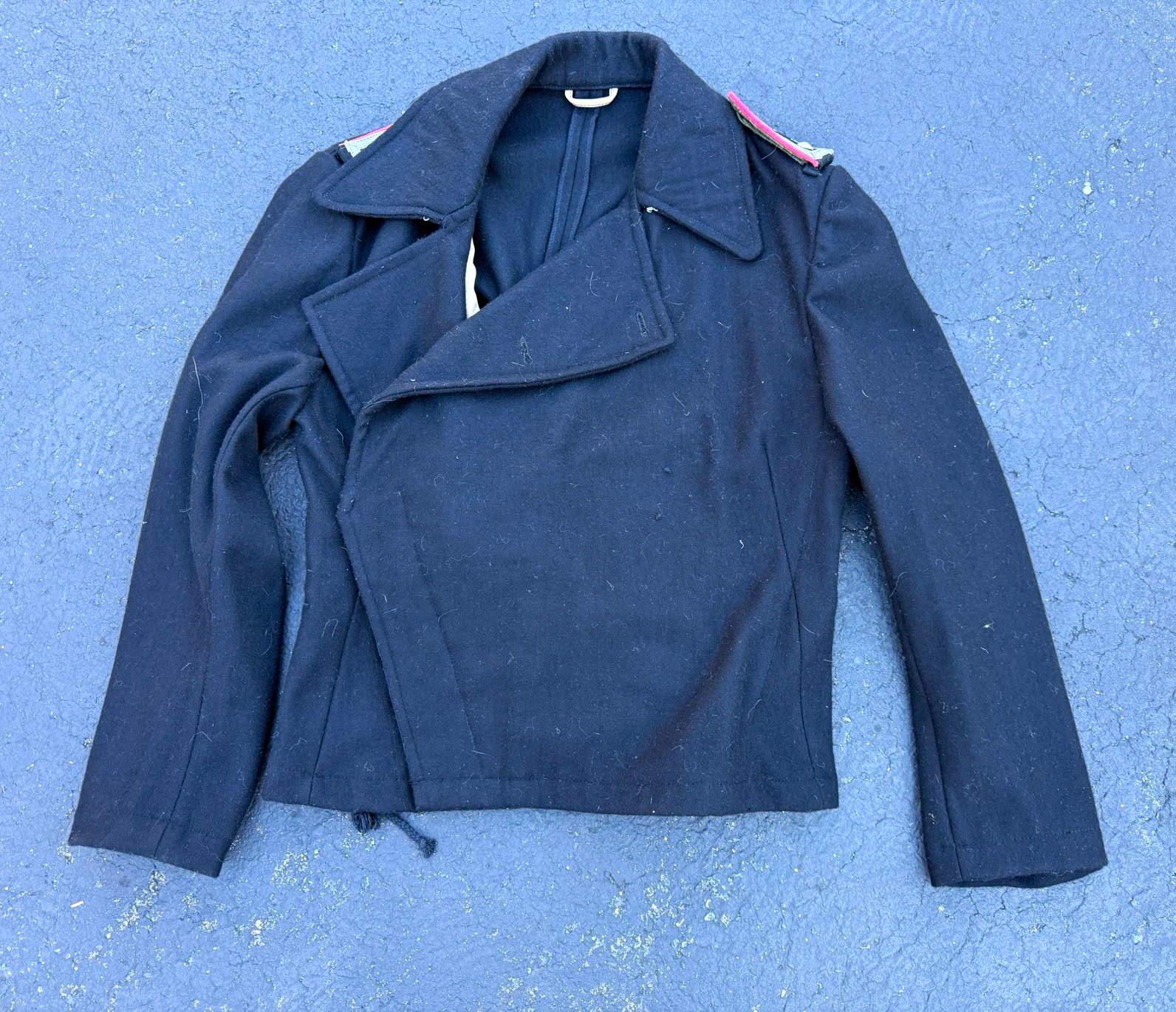 German Army WWII Black Wool Panzer Wrap Jacket with NCO shoulder boards size 40 German Army WWII Black Wool Panzer Wrap Jacket with NCO shoulder boards size 40