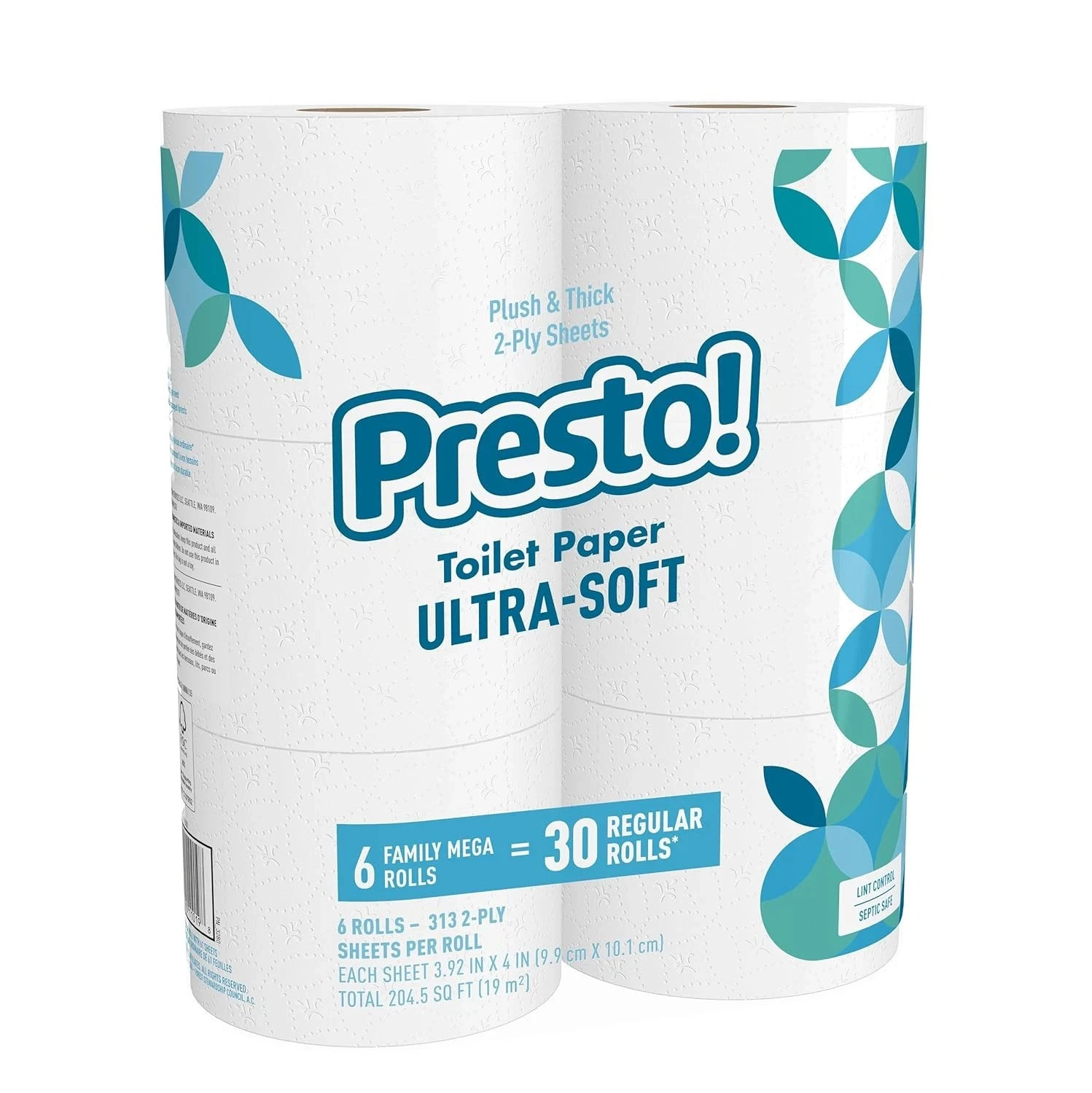 Presto 2-Ply Ultra-Soft Toilet Paper 6 Family Mega Rolls Bulk Bath Tissue (75